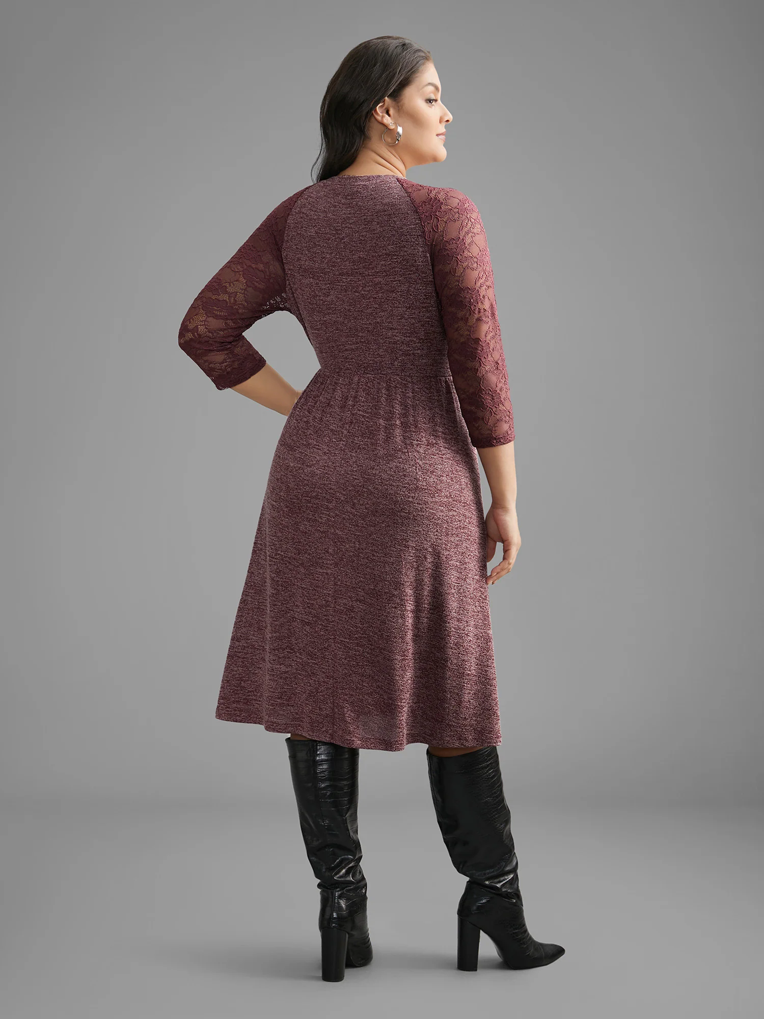 Heather Lace Patchwork Mesh Midi Dress - Image 6