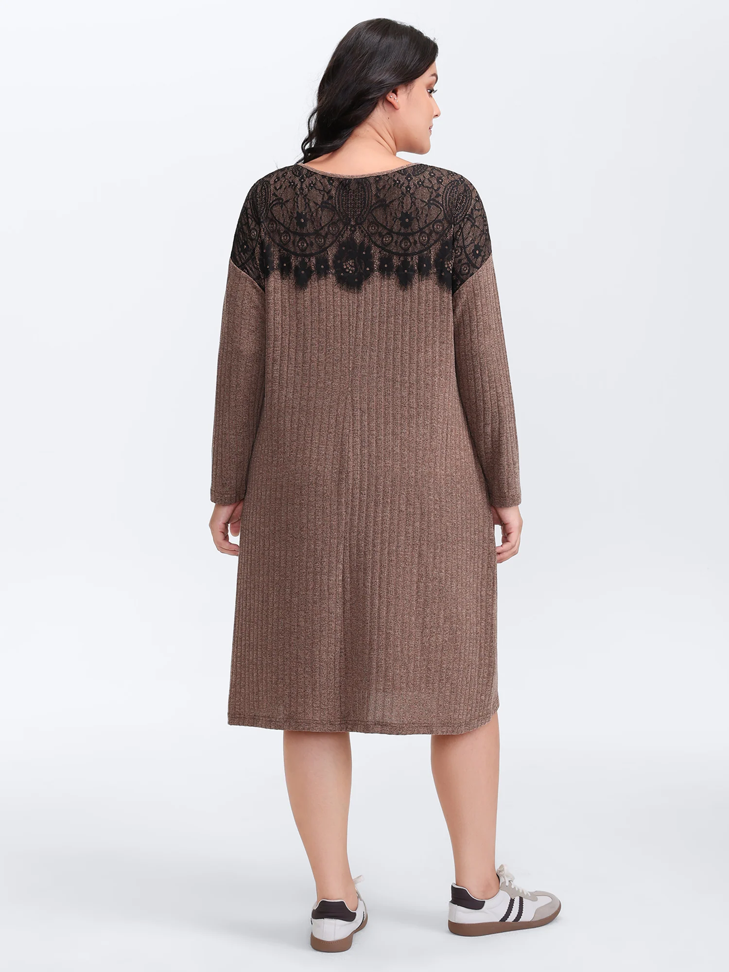 Heather Lace Ribbed Pockets Midi Dress - Image 4