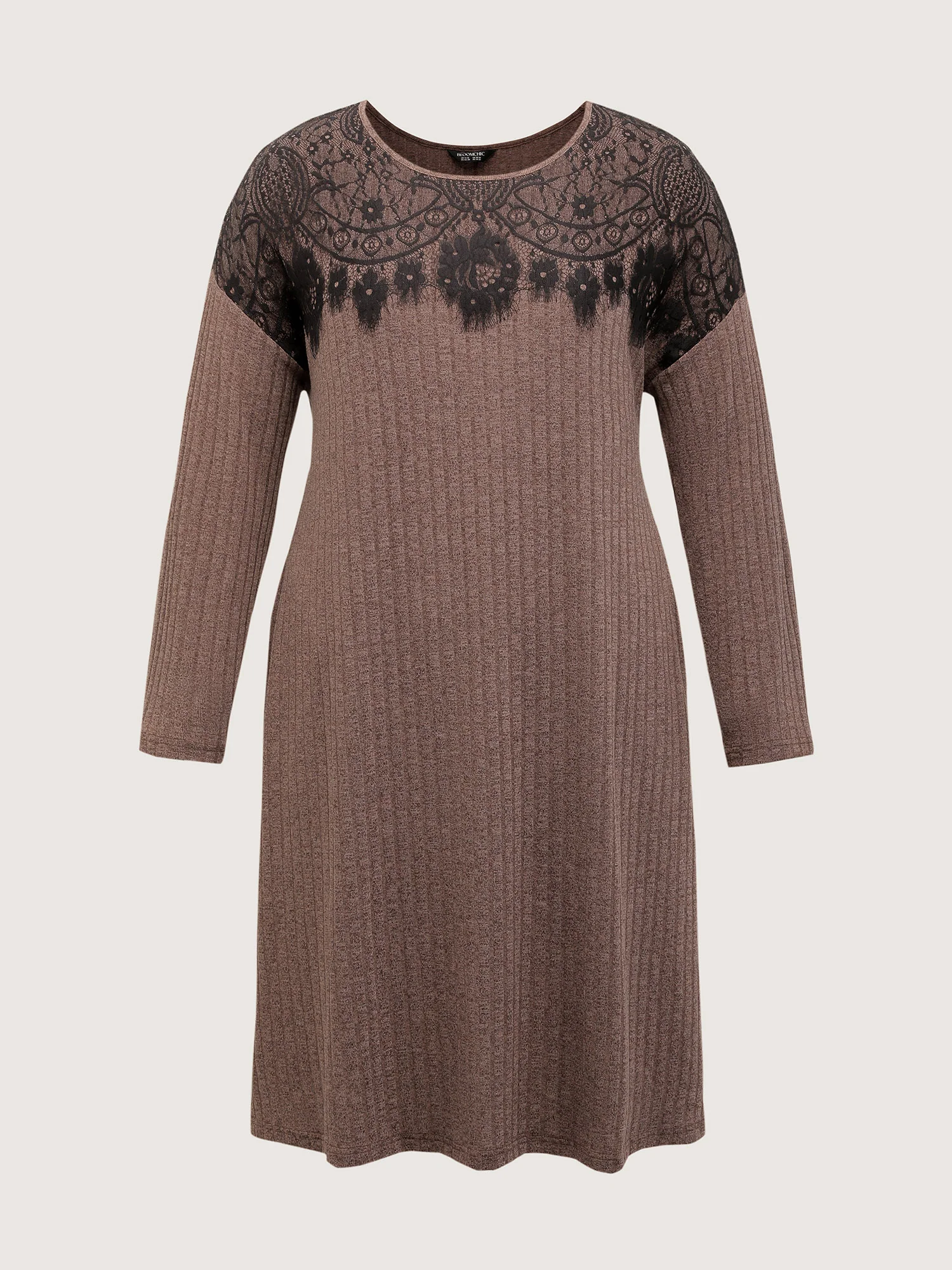 Heather Lace Ribbed Pockets Midi Dress - Image 7