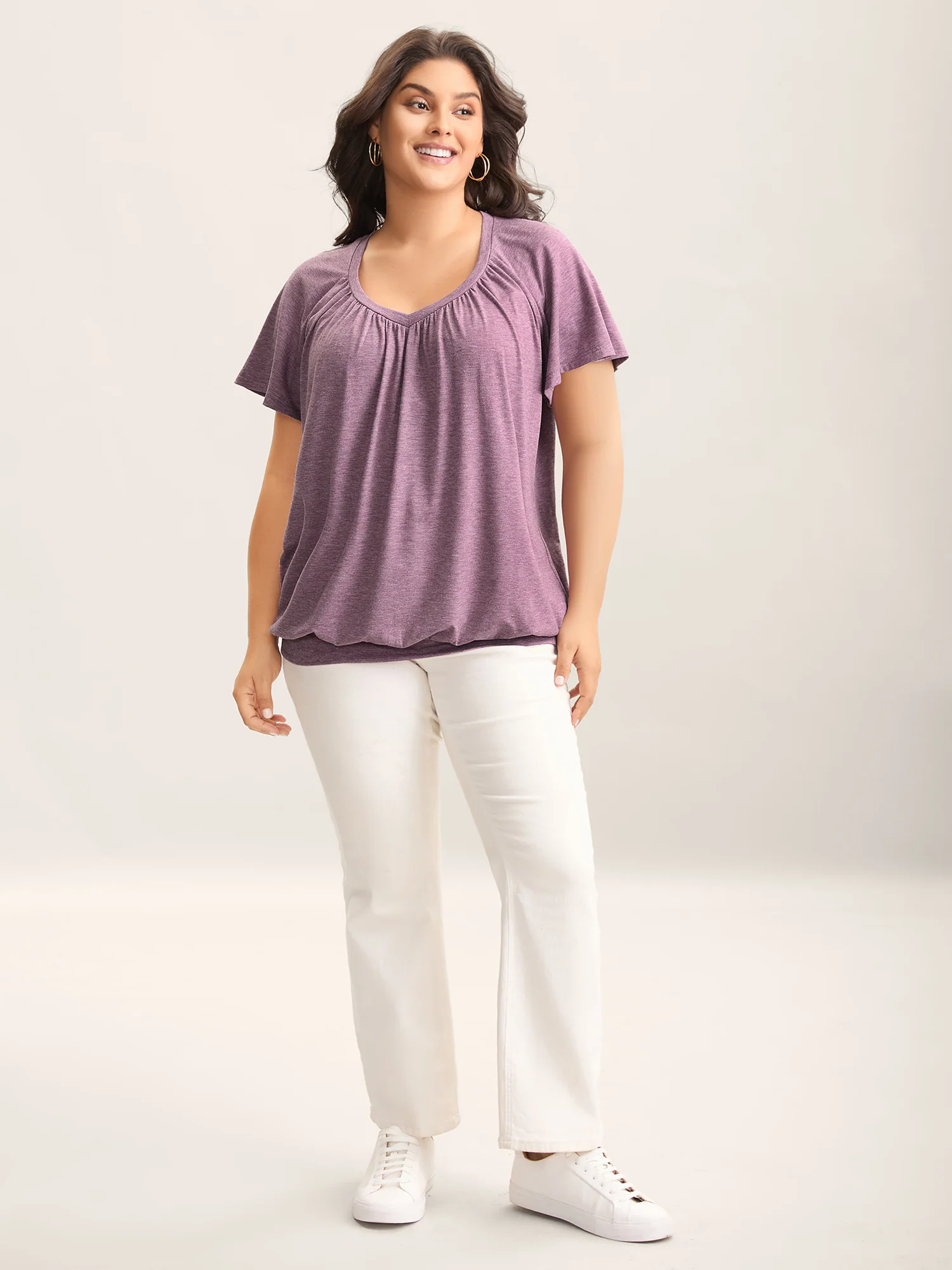 Heather Lotus Leaf Sleeve Jersey Top - Image 3