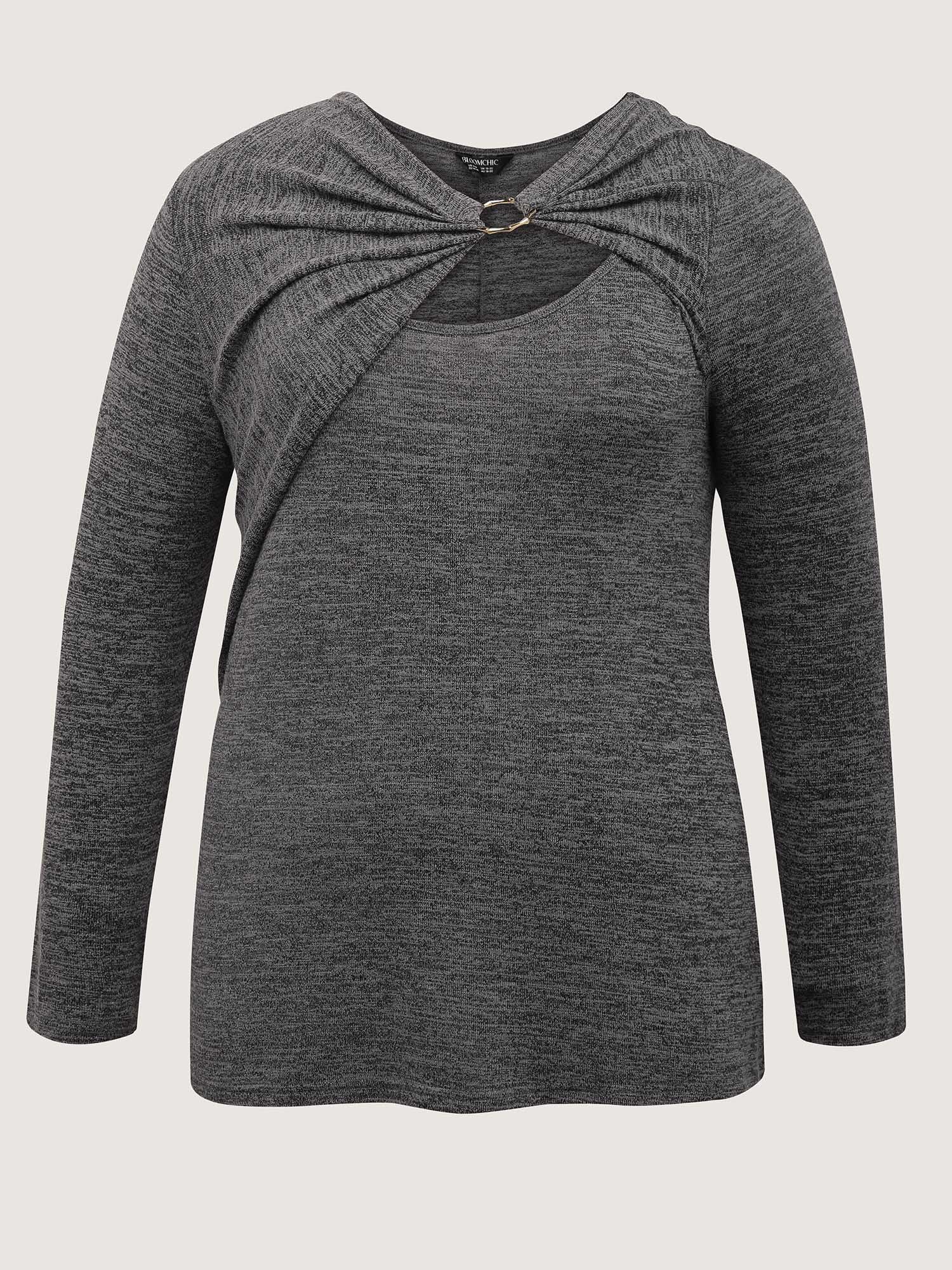 Heather Metal Detail Ruched T-Shirt - Image 7