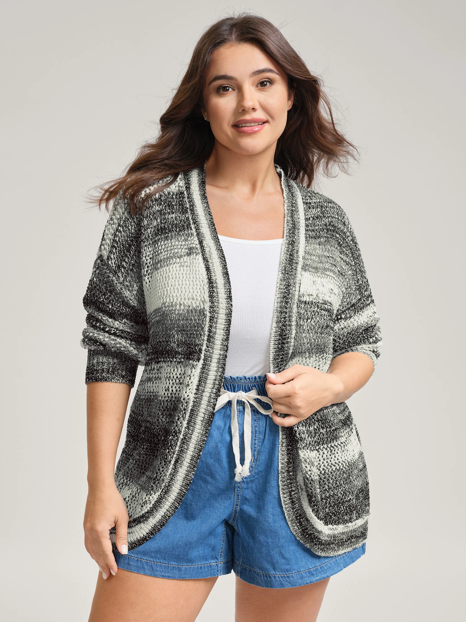 Heather Monochrome Striped Lightweight Cardigan - Image 2