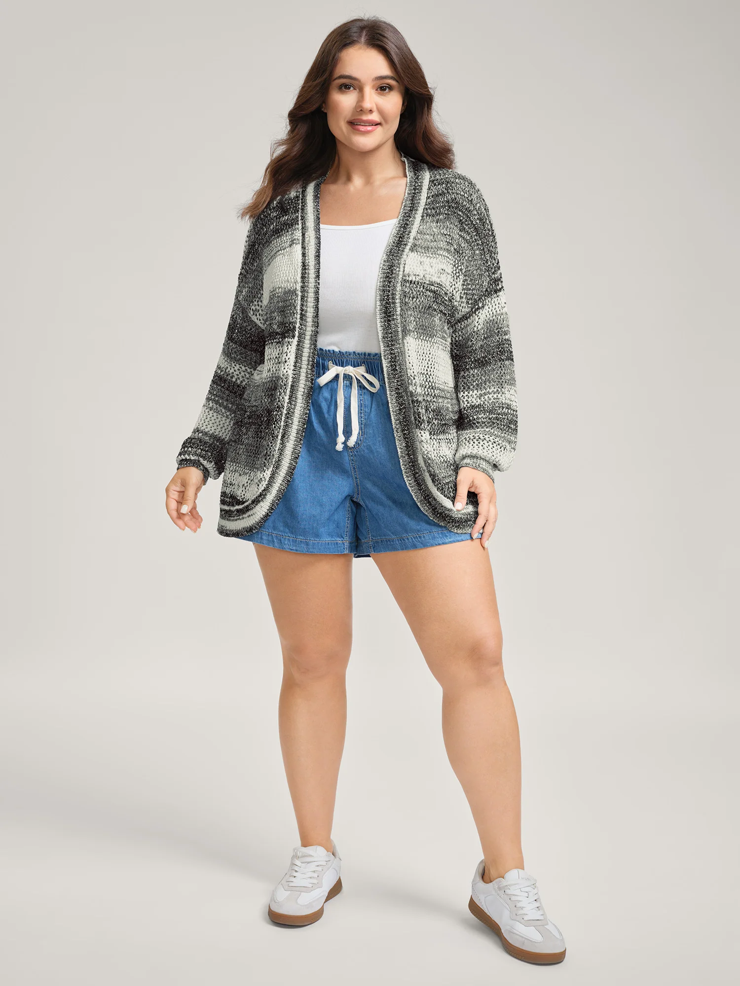 Heather Monochrome Striped Lightweight Cardigan - Image 3