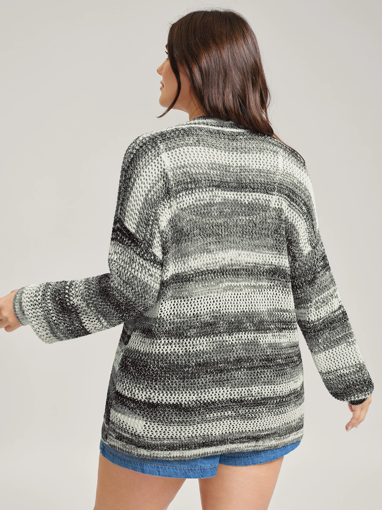Heather Monochrome Striped Lightweight Cardigan - Image 4