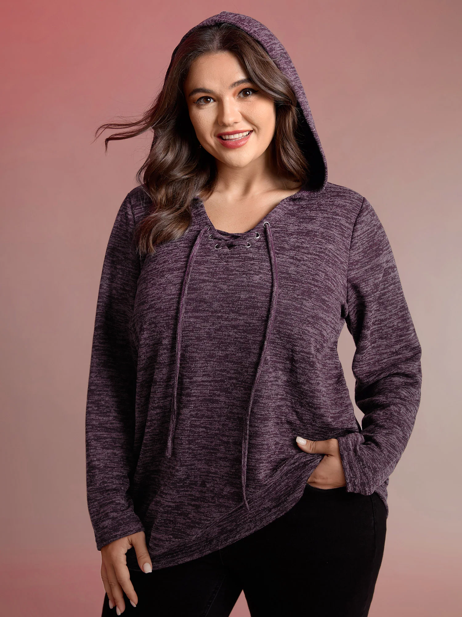 Heather Neck Cross-Tie Hoodie - Image 2