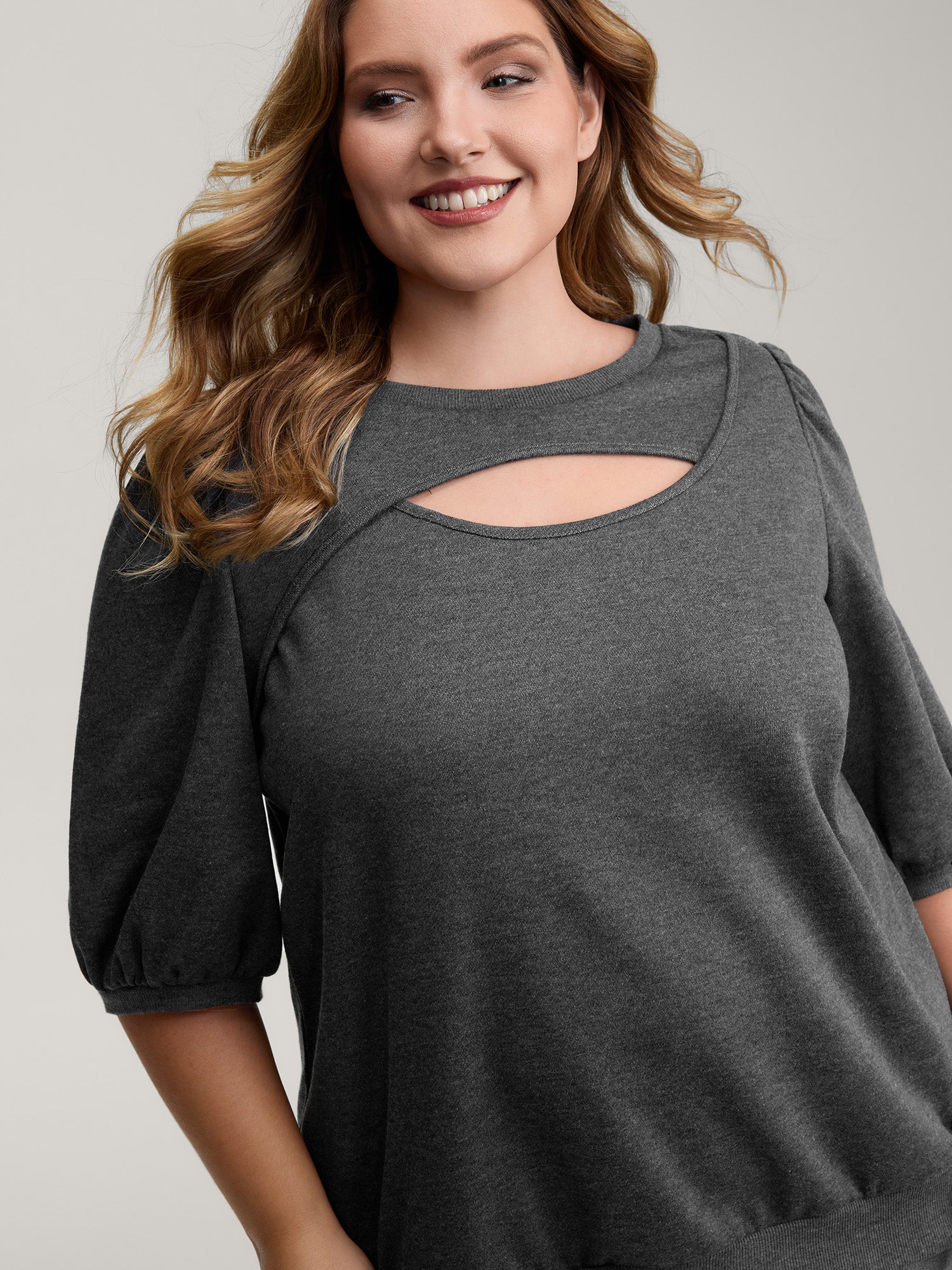 Heather Neckline Cut-Out Sweatshirt