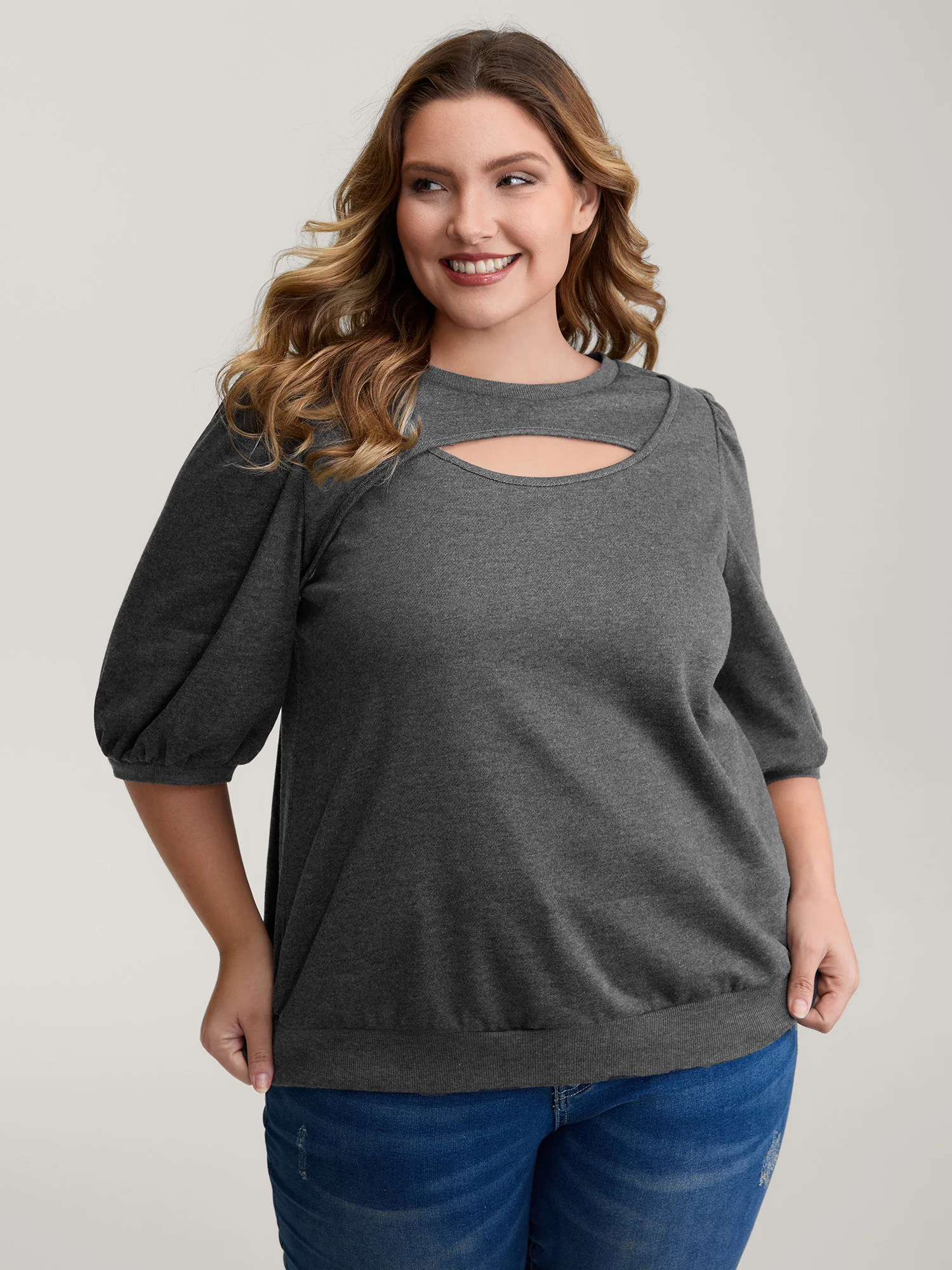 Heather Neckline Cut-Out Sweatshirt - Image 2