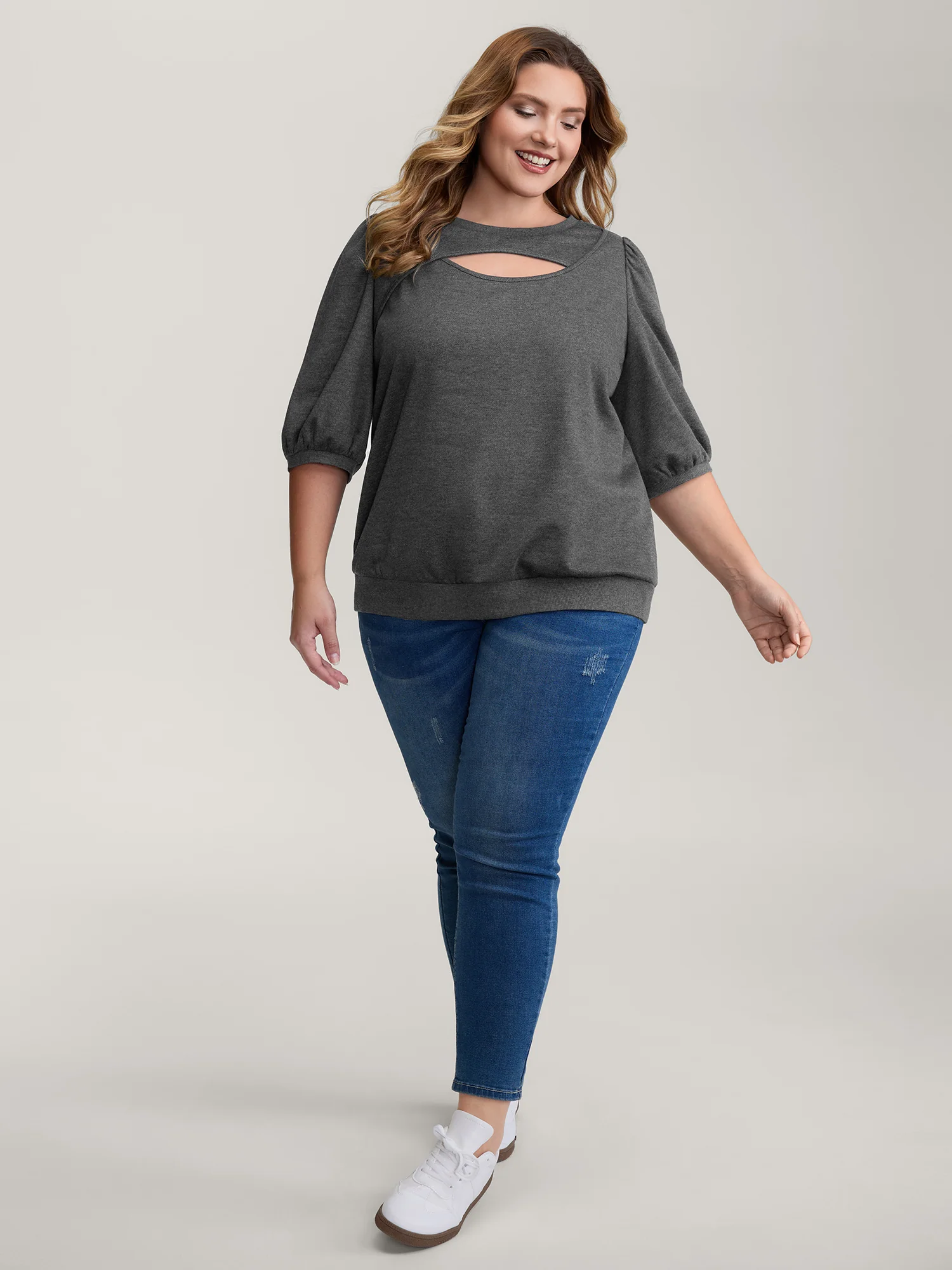 Heather Neckline Cut-Out Sweatshirt - Image 3