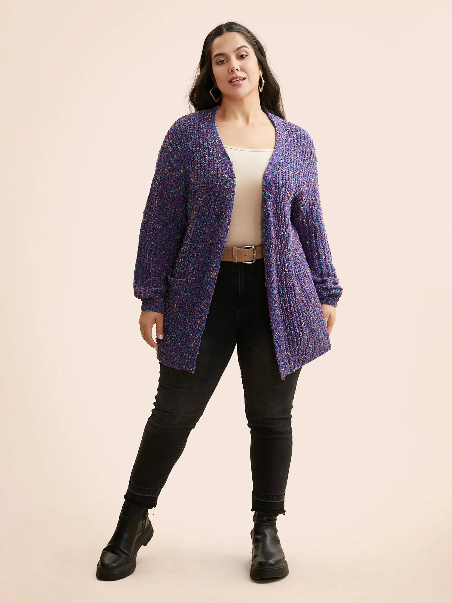 Heather Patched Pocket Drop Shoulder Cardigan - Image 3