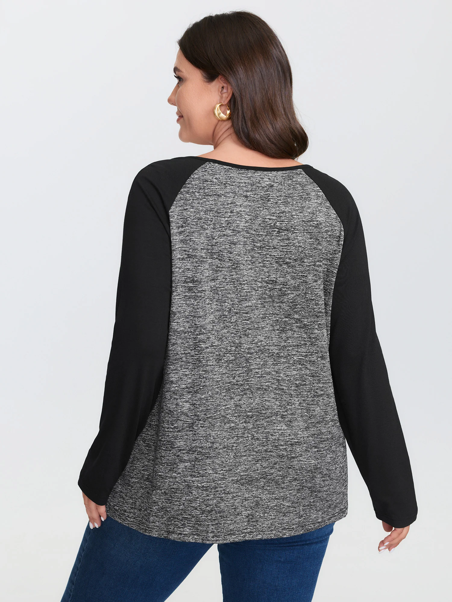 Heather Patchwork Button Detail Stretchy T-Shirt - Image 11
