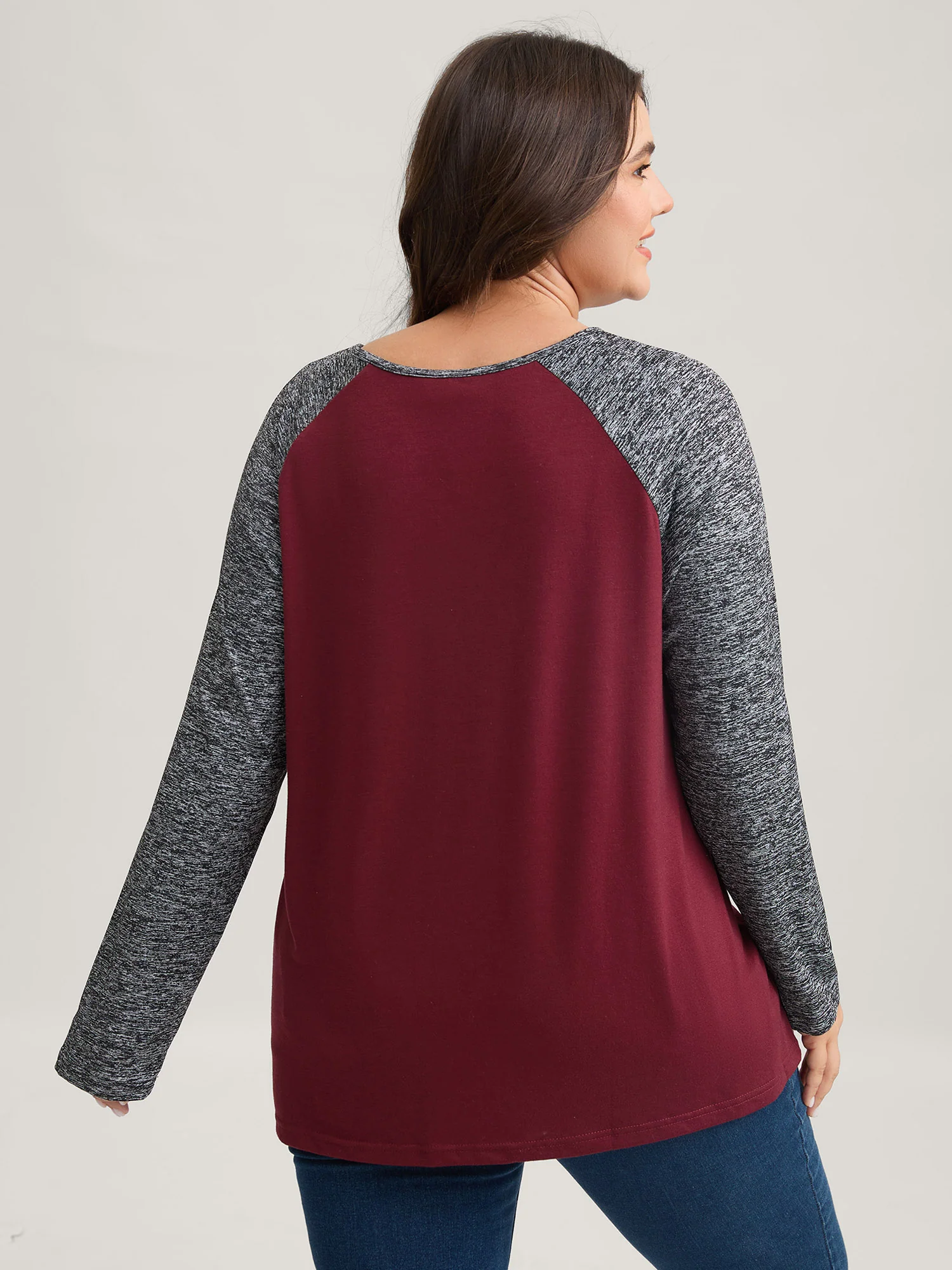Heather Patchwork Button Detail Stretchy T-Shirt - Image 15