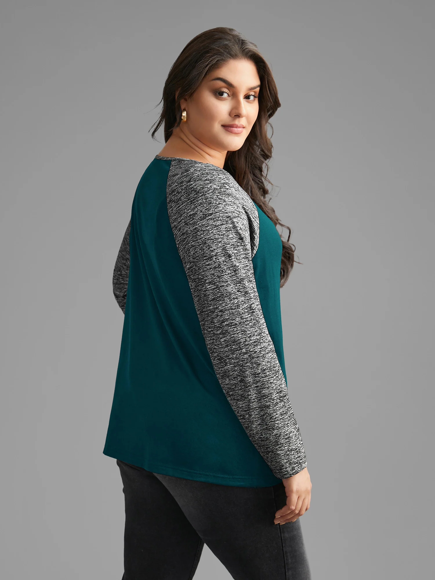 Heather Patchwork Button Detail Stretchy T-Shirt - Image 21