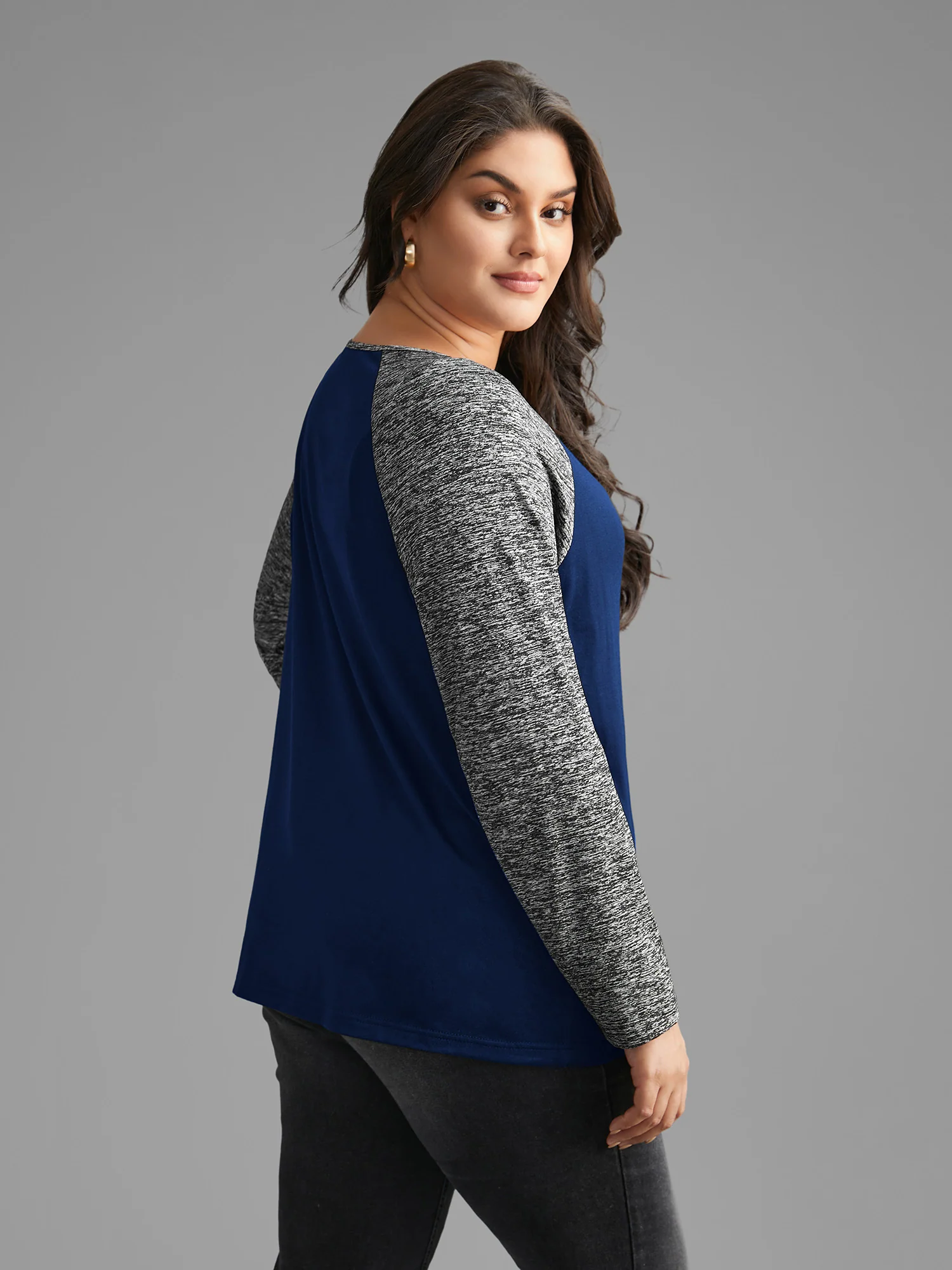 Heather Patchwork Button Detail Stretchy T-Shirt - Image 25