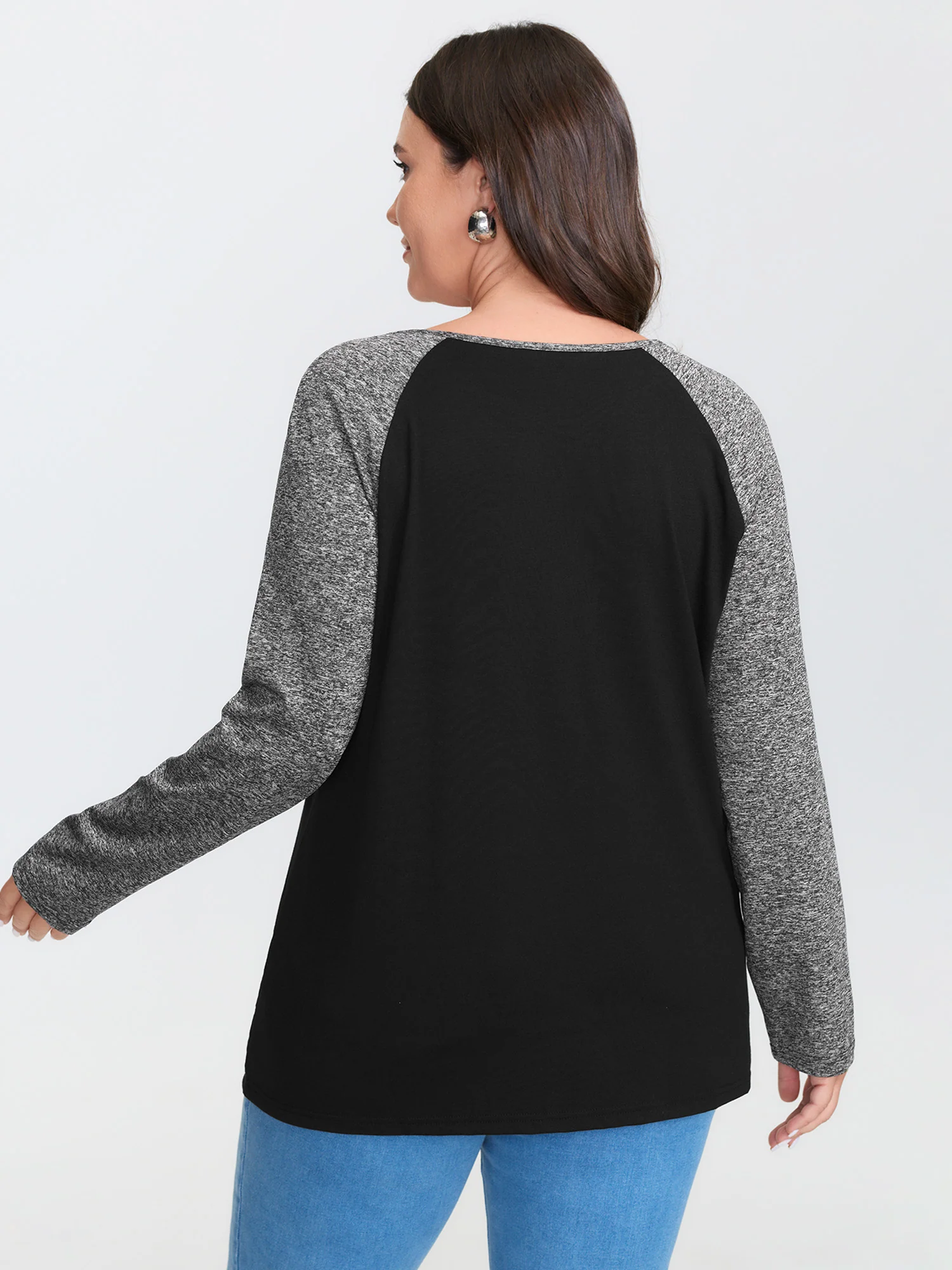 Heather Patchwork Button Detail Stretchy T-Shirt - Image 4