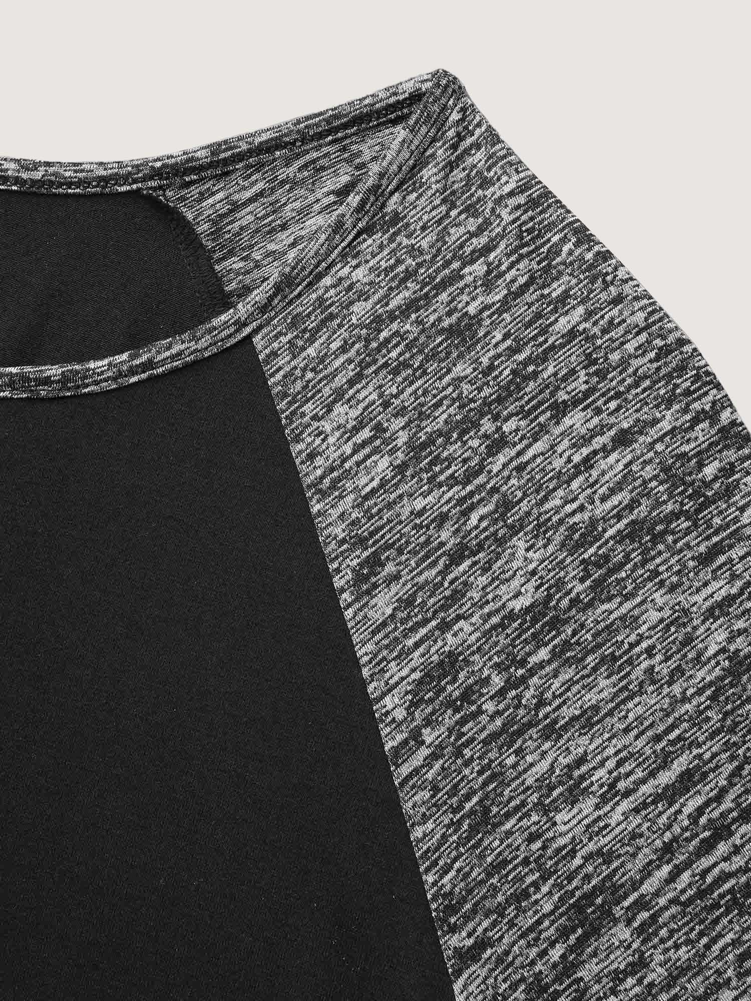 Heather Patchwork Button Detail Stretchy T-Shirt - Image 5