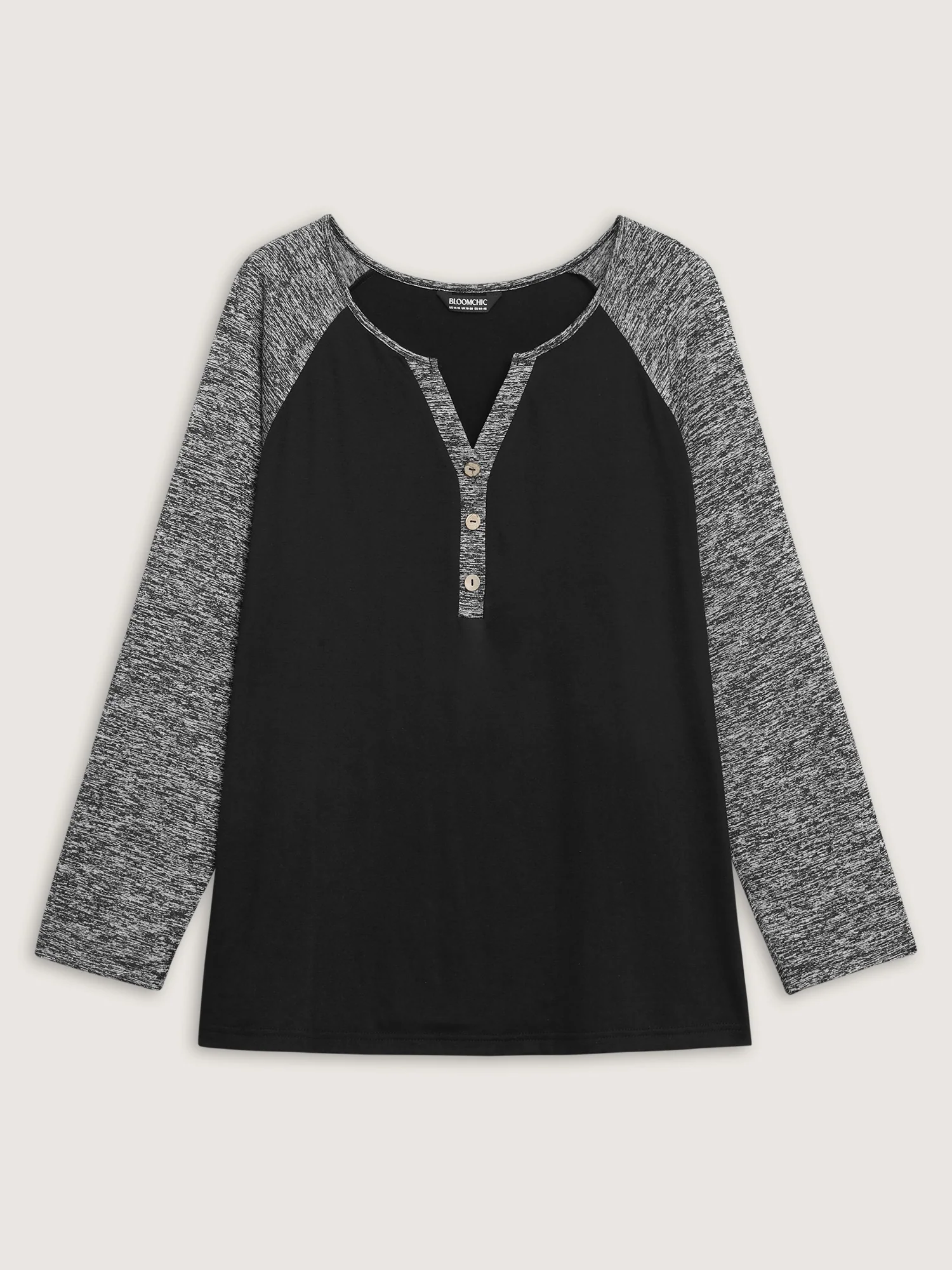 Heather Patchwork Button Detail Stretchy T-Shirt - Image 7