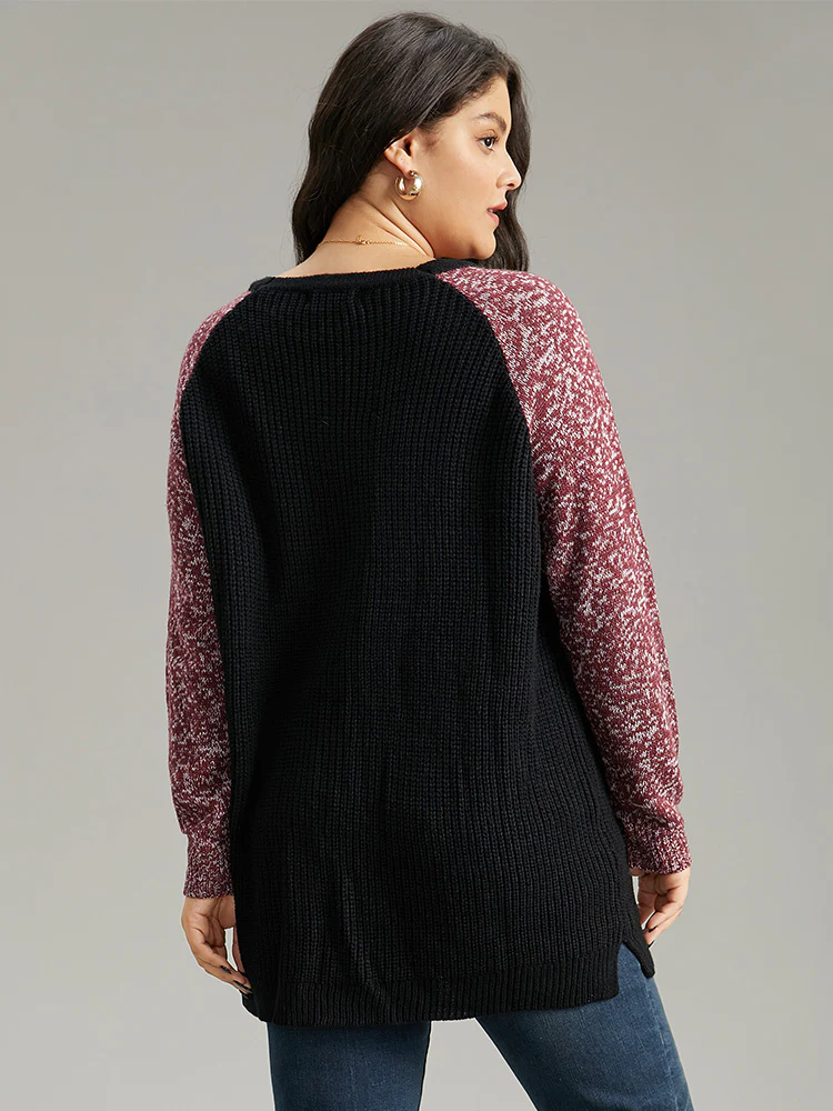 Heather Patchwork Raglan Sleeve Pocket Cardigan - Image 2
