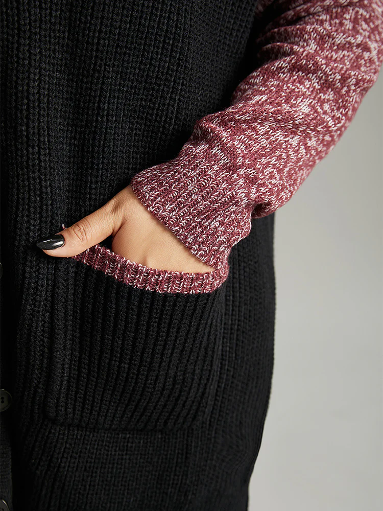 Heather Patchwork Raglan Sleeve Pocket Cardigan - Image 5