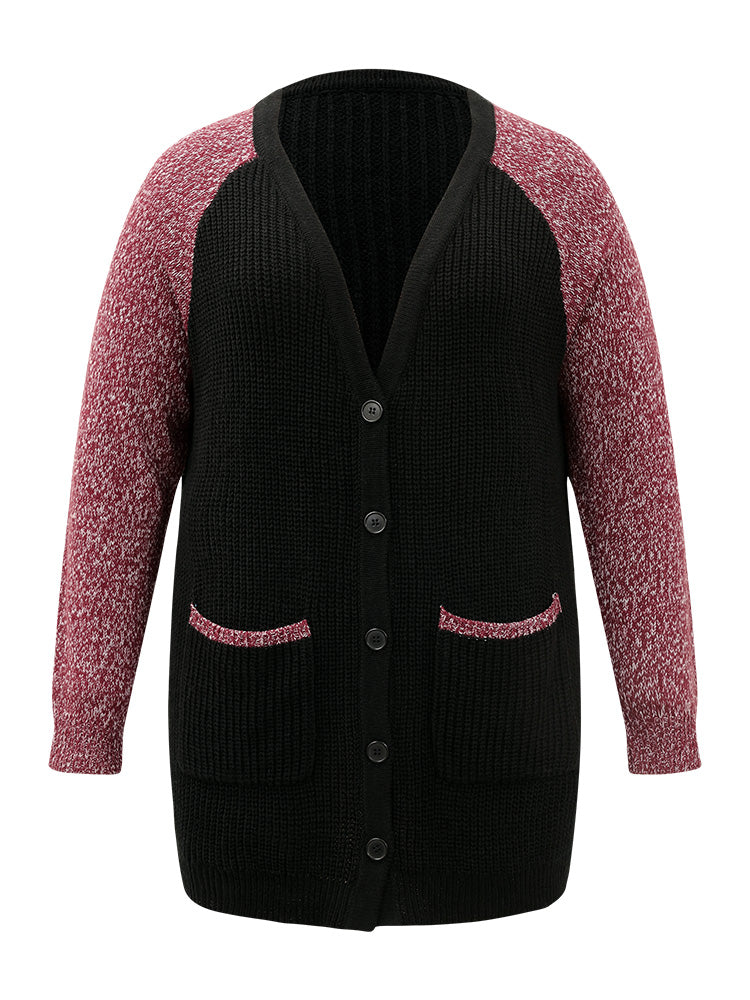 Heather Patchwork Raglan Sleeve Pocket Cardigan - Image 7