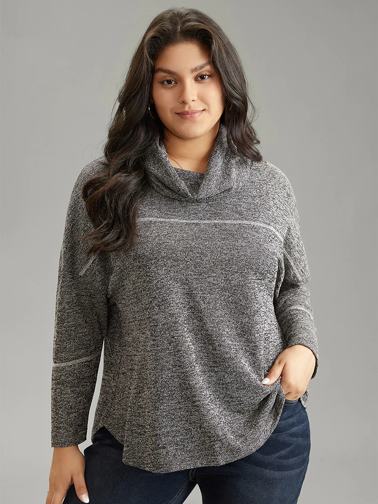 Heather Patchwork Striped Funnel Neck Sweatshirt