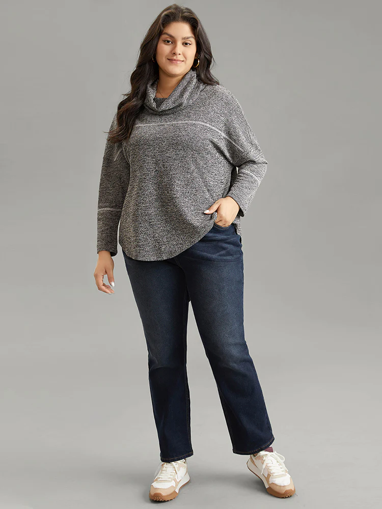 Heather Patchwork Striped Funnel Neck Sweatshirt - Image 3