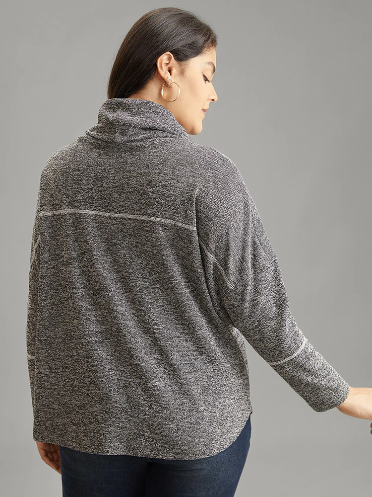 Heather Patchwork Striped Funnel Neck Sweatshirt - Image 4