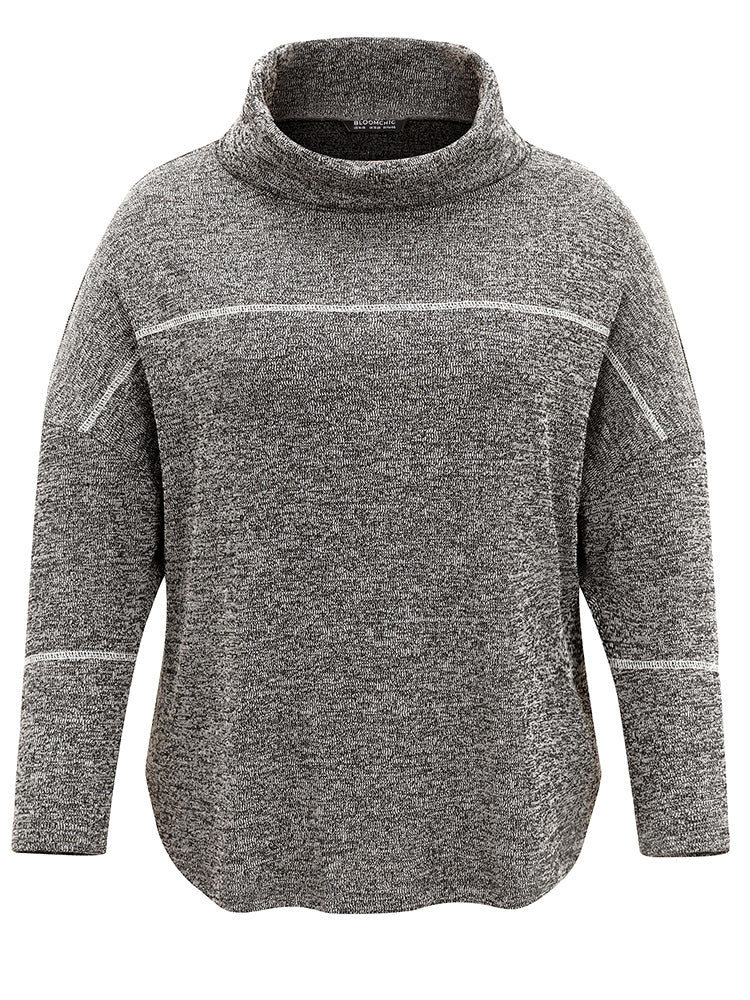 Heather Patchwork Striped Funnel Neck Sweatshirt - Image 5