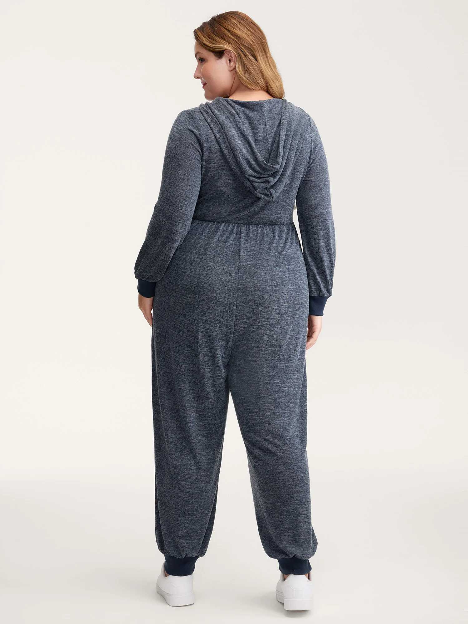Heather Placket Pockets Ribbed Cuffs Jumpsuit - Image 4
