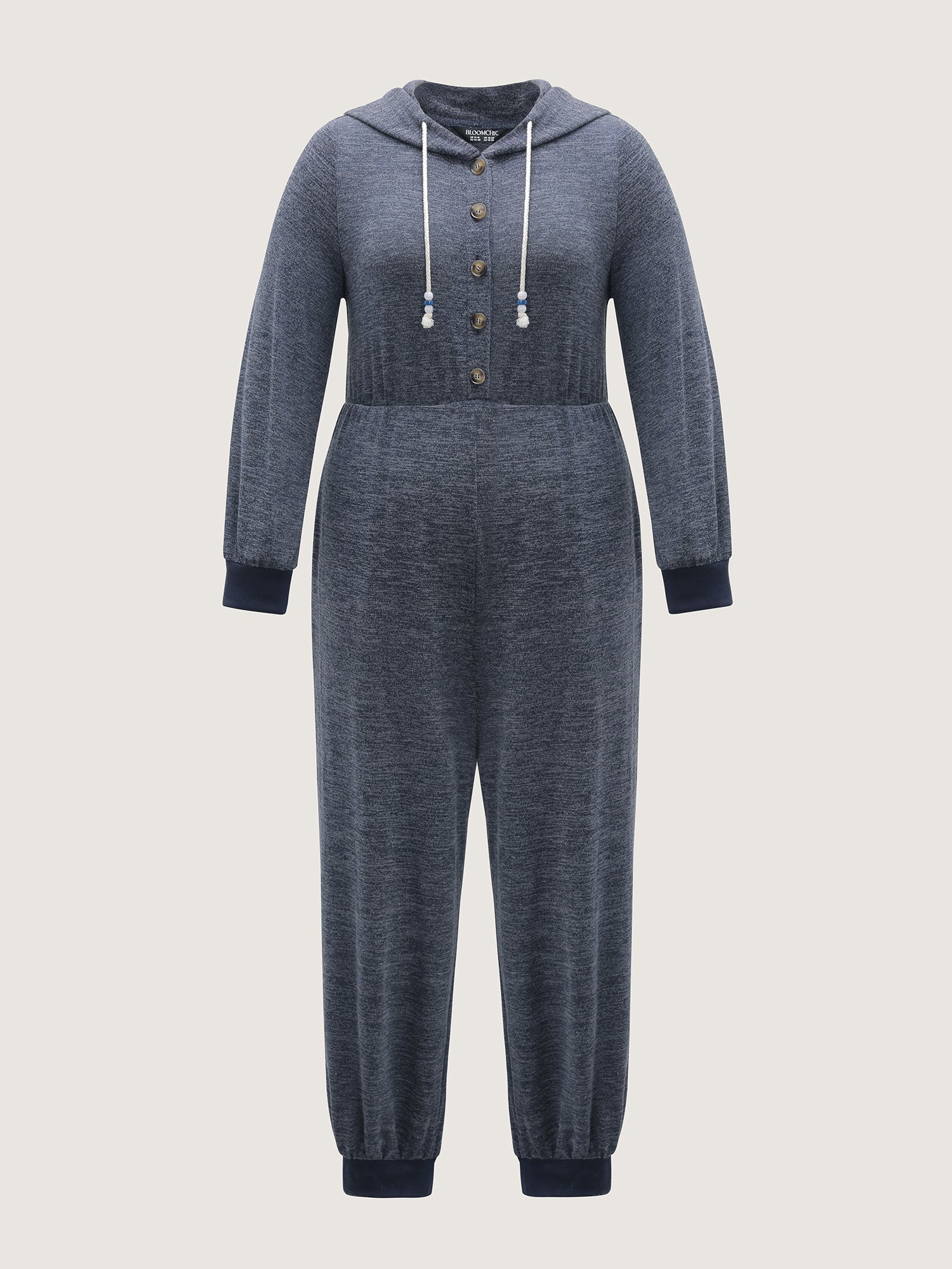 Heather Placket Pockets Ribbed Cuffs Jumpsuit - Image 5