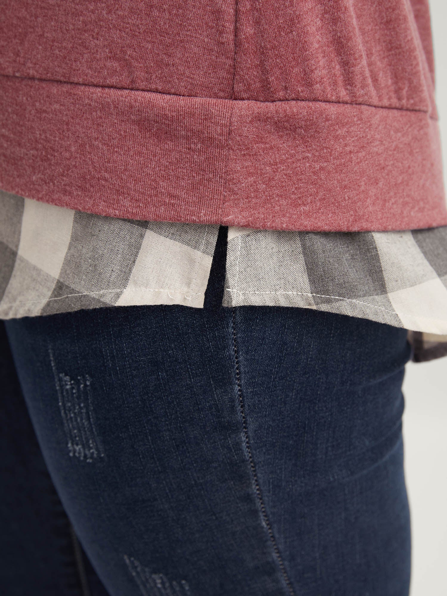 Heather Plaid Patchwork Crew Neck T-shirt - Image 11