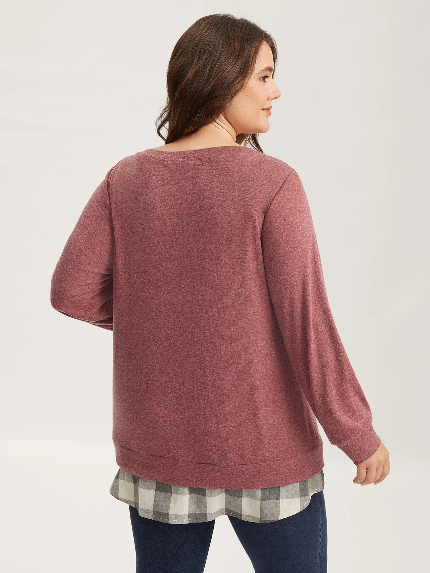 Heather Plaid Patchwork Crew Neck T-shirt - Image 12