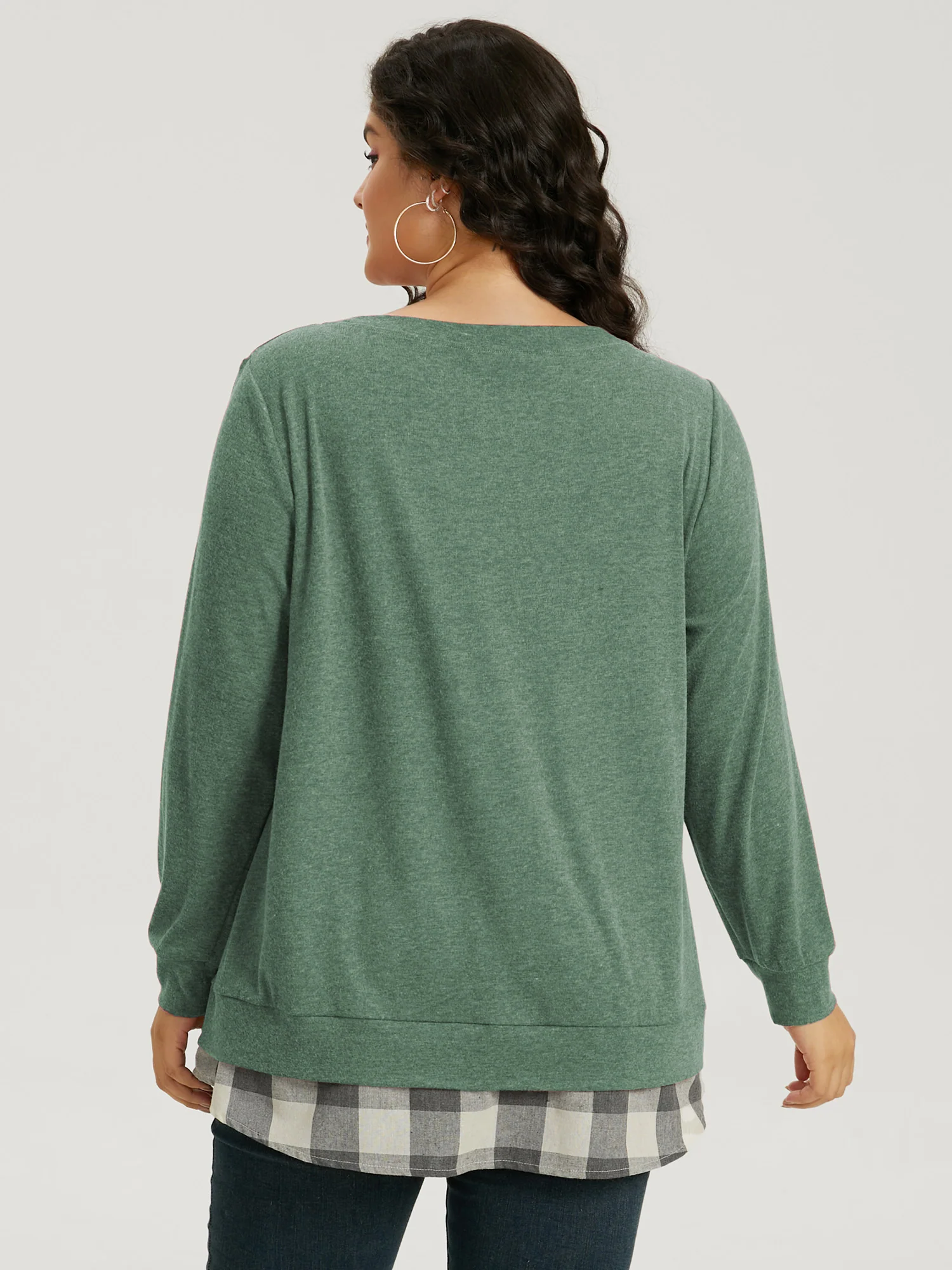 Heather Plaid Patchwork Crew Neck T-shirt - Image 6