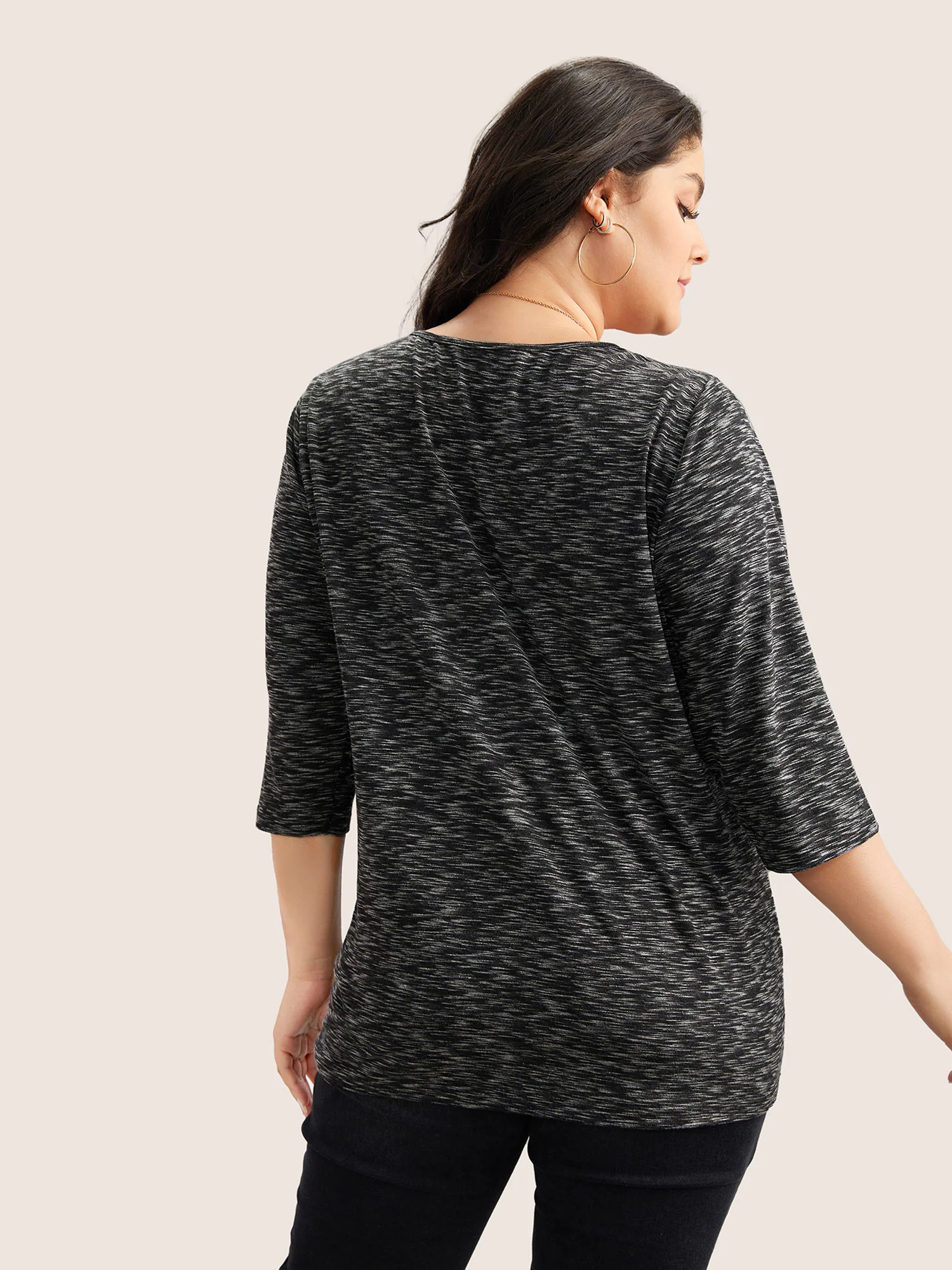 Heather Pleated Button Detail T-shirt - Image 7
