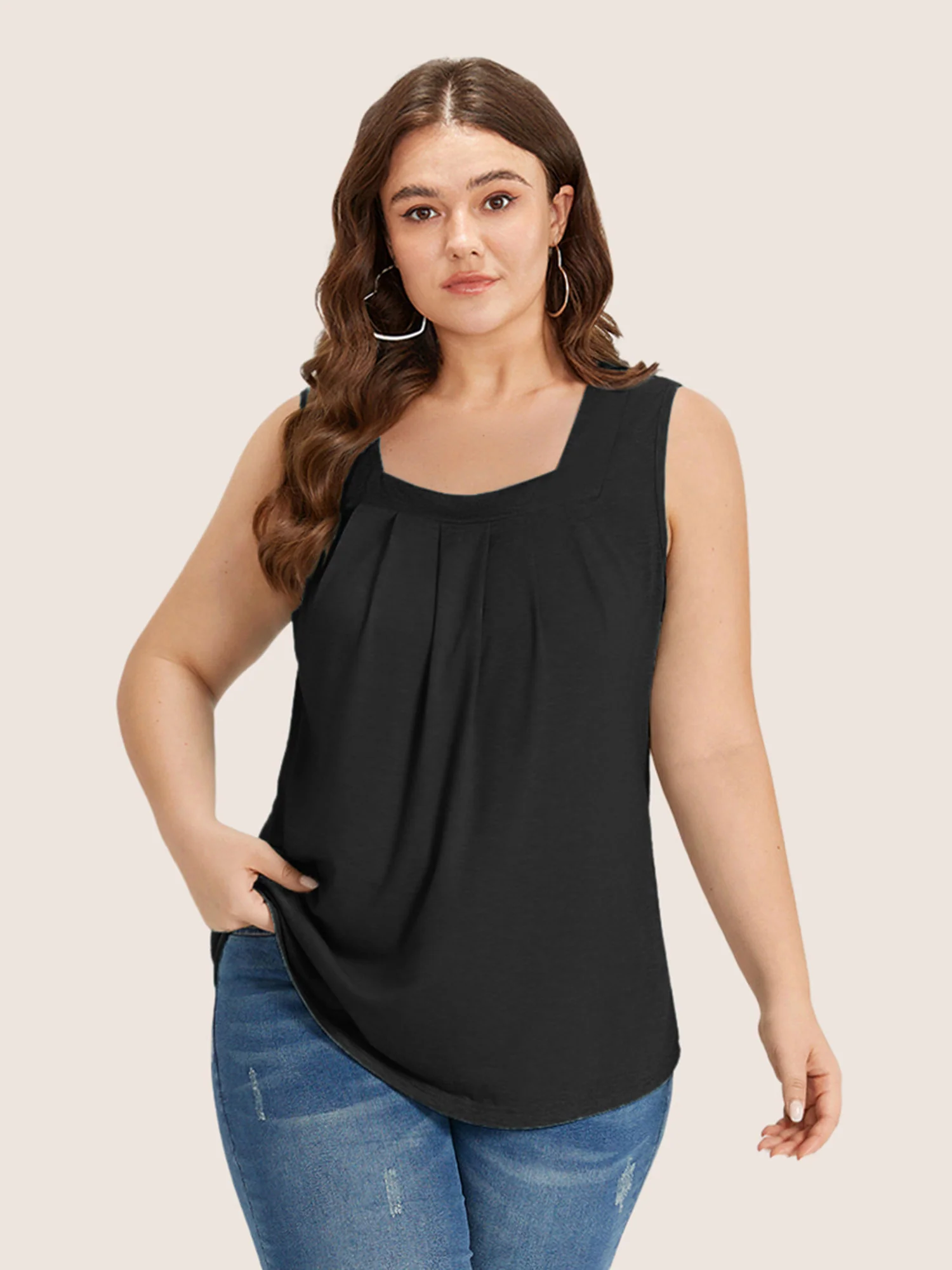 Heather Plicated Detail Square Neck Tank Top - Image 12