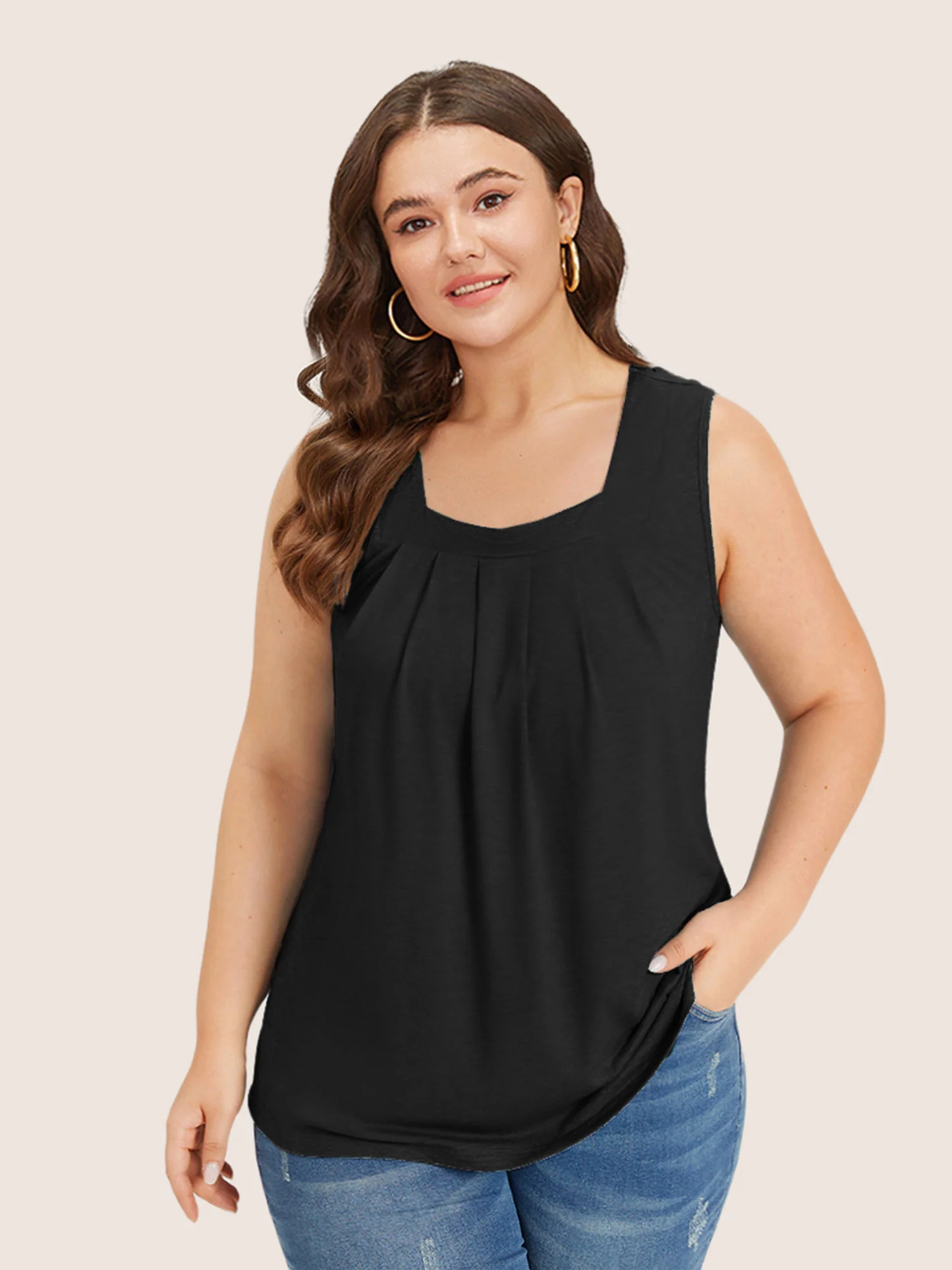 Heather Plicated Detail Square Neck Tank Top - Image 14