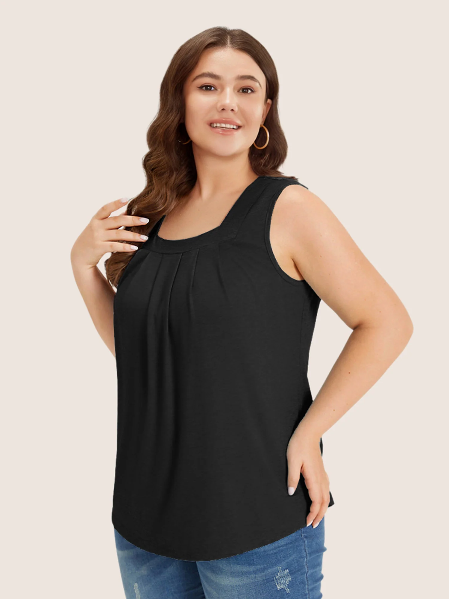 Heather Plicated Detail Square Neck Tank Top - Image 15