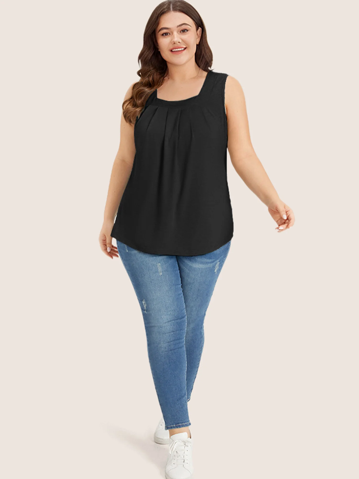 Heather Plicated Detail Square Neck Tank Top - Image 16
