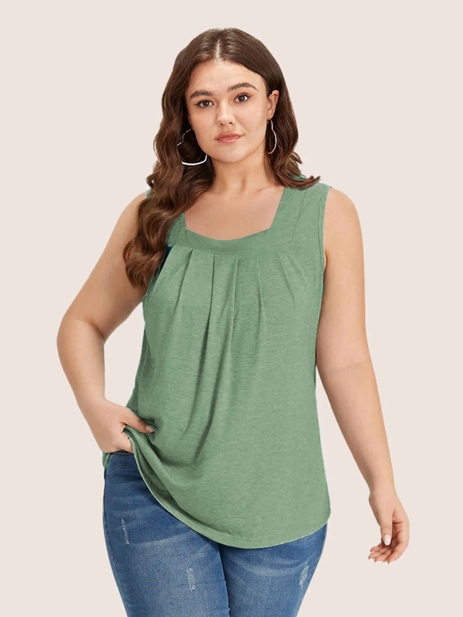 Heather Plicated Detail Square Neck Tank Top - Image 17