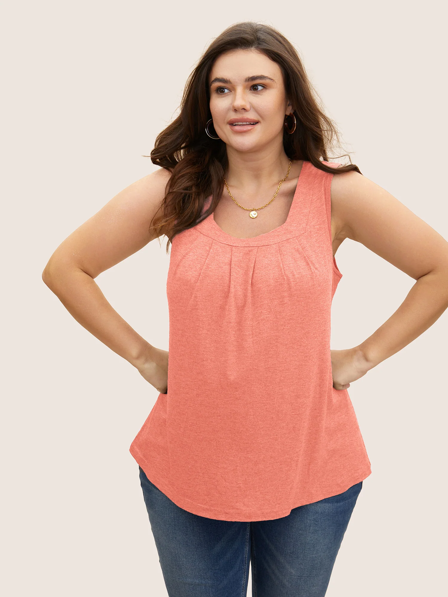 Heather Plicated Detail Square Neck Tank Top - Image 23