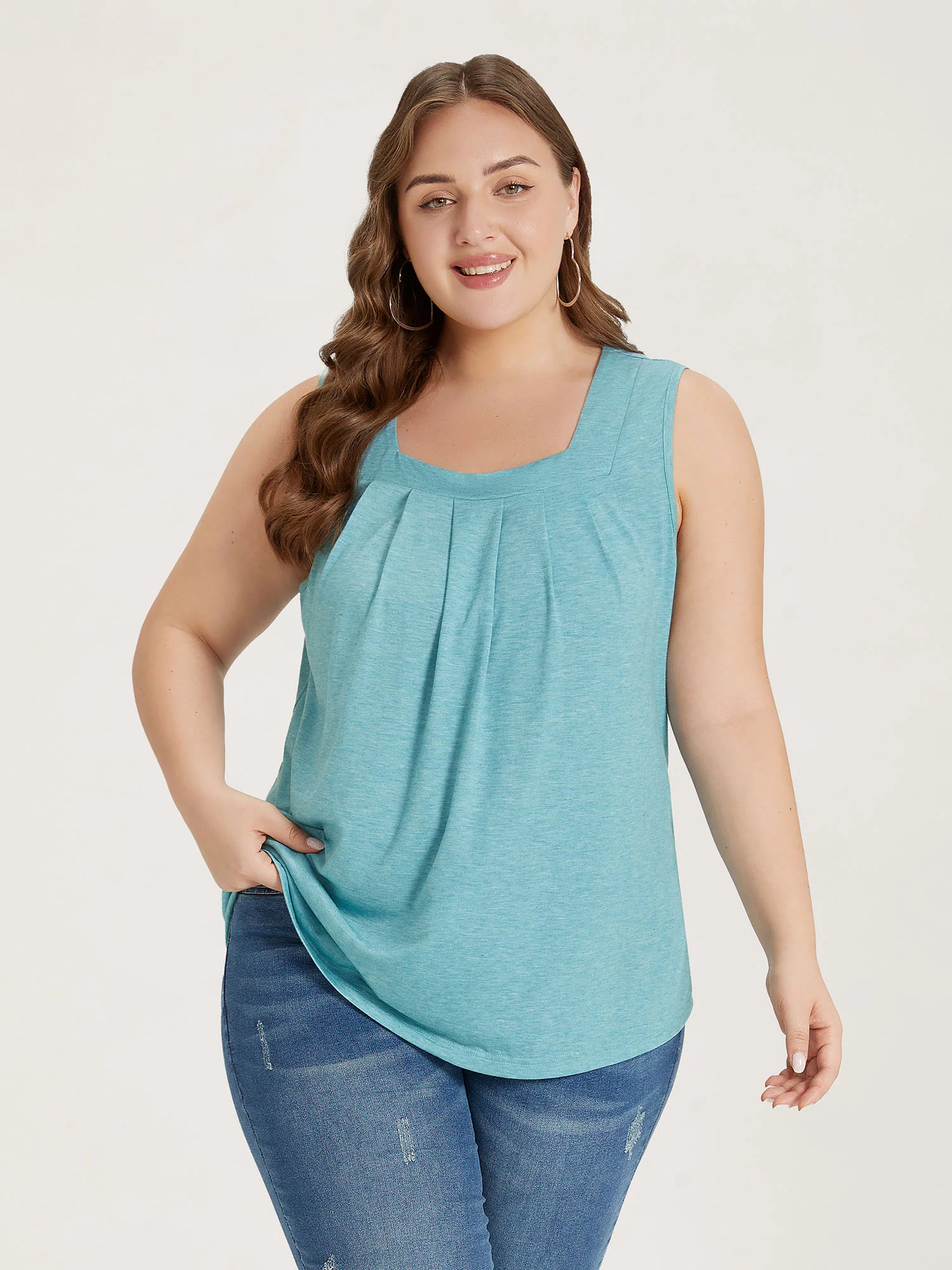 Heather Plicated Detail Square Neck Tank Top - Image 24