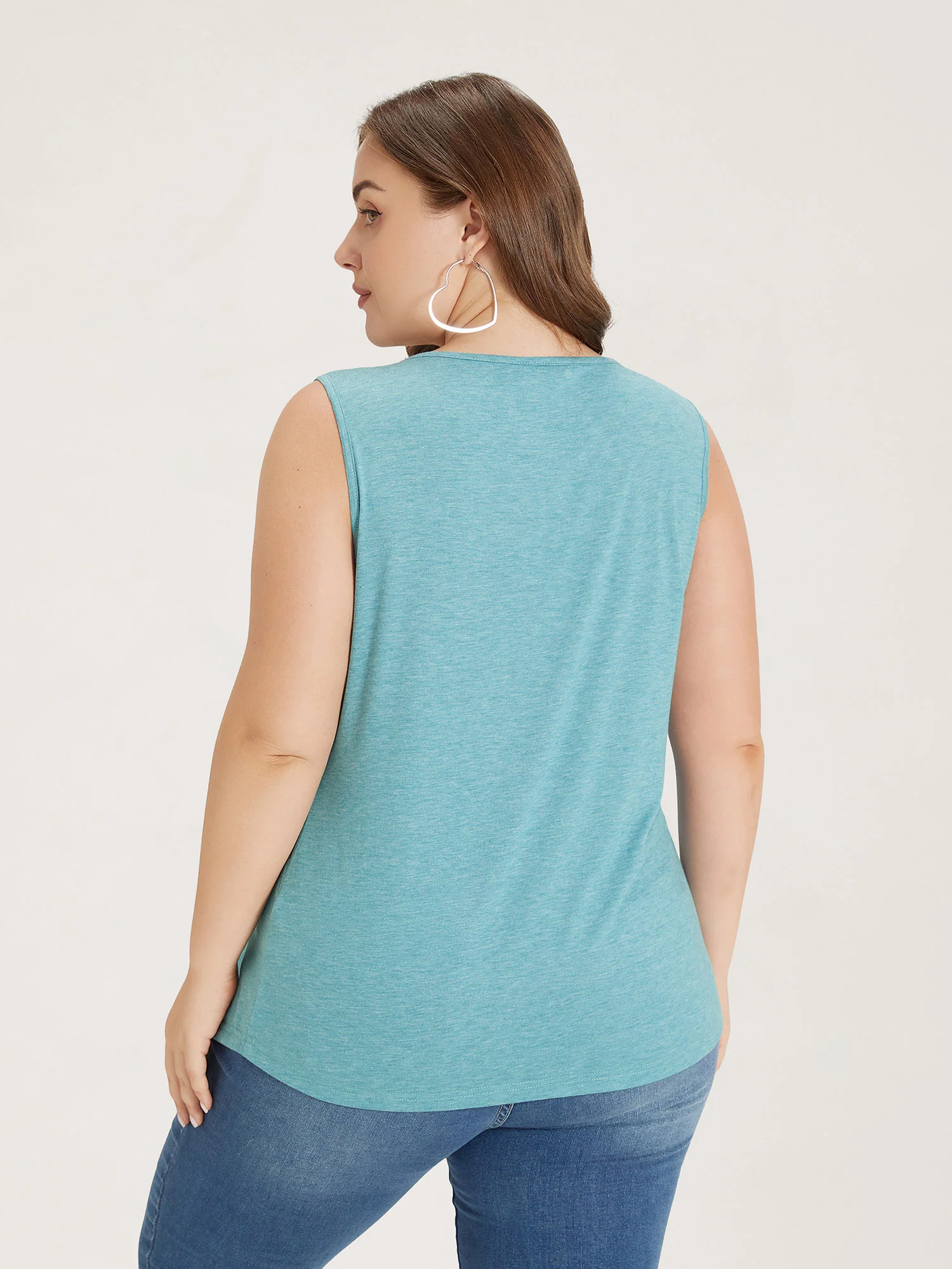 Heather Plicated Detail Square Neck Tank Top - Image 25