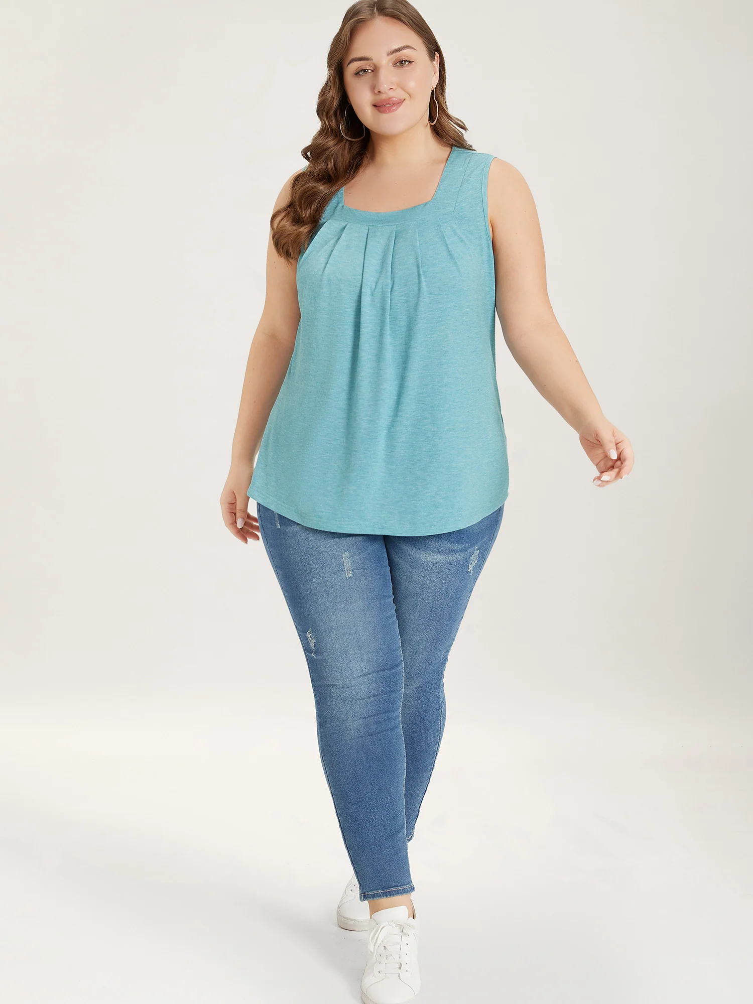 Heather Plicated Detail Square Neck Tank Top - Image 26