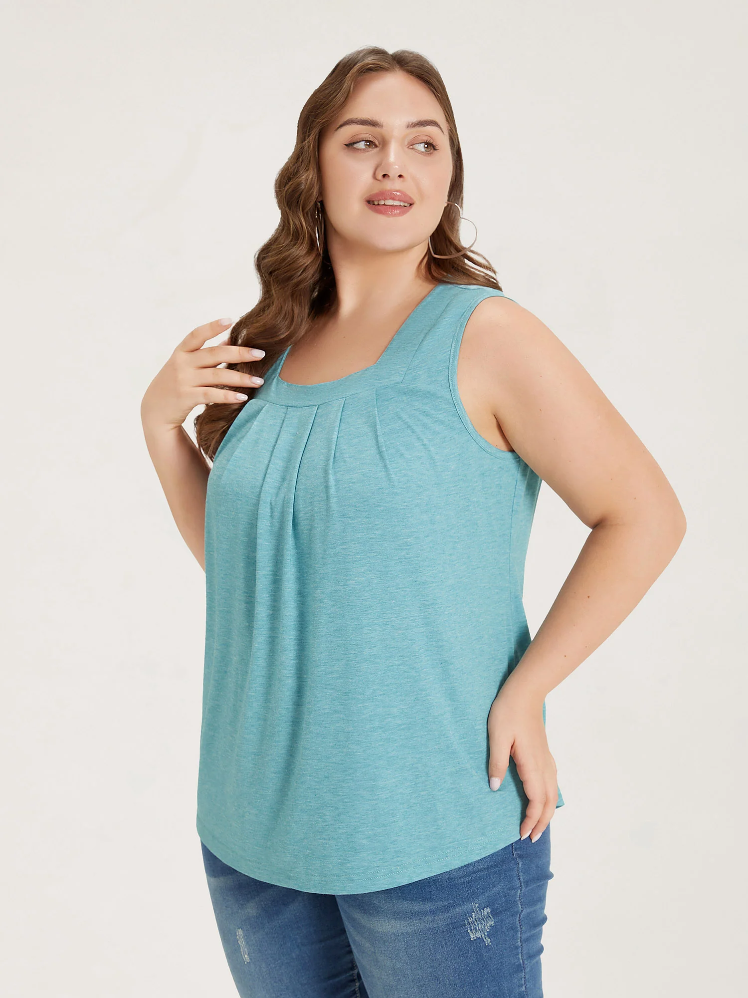 Heather Plicated Detail Square Neck Tank Top - Image 27