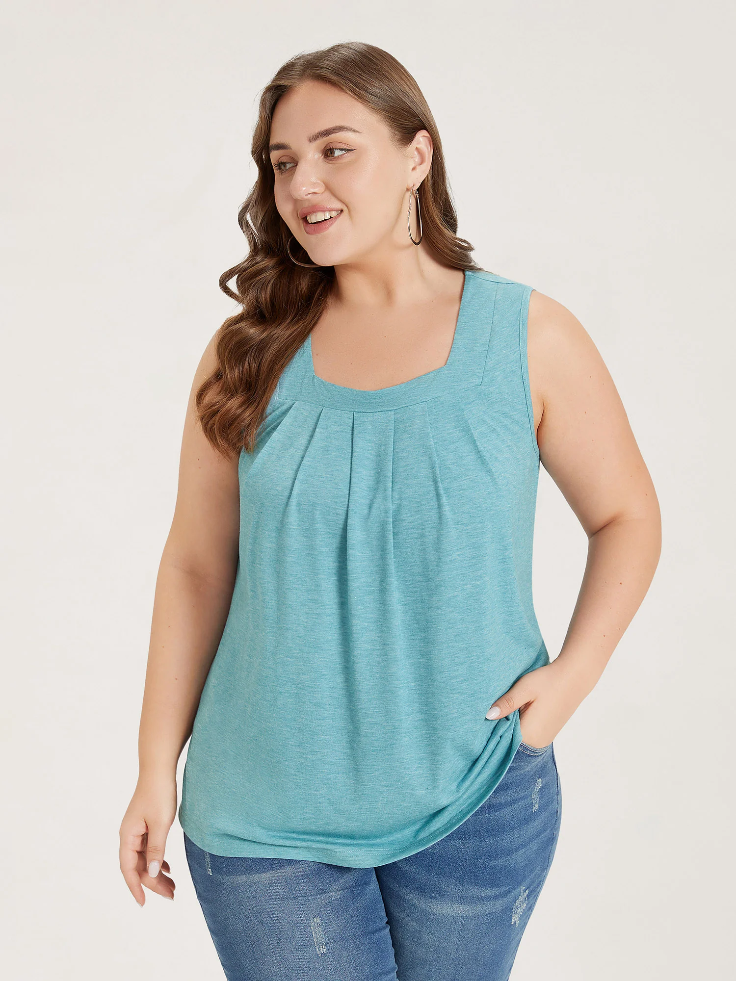 Heather Plicated Detail Square Neck Tank Top - Image 28