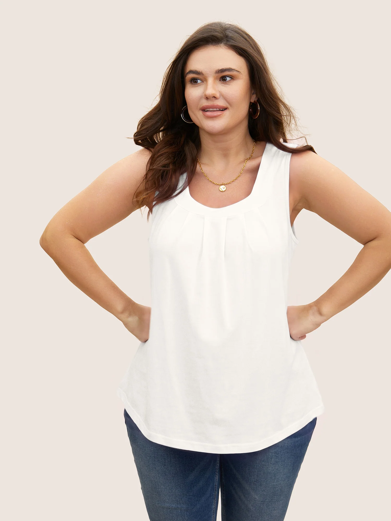 Heather Plicated Detail Square Neck Tank Top - Image 31