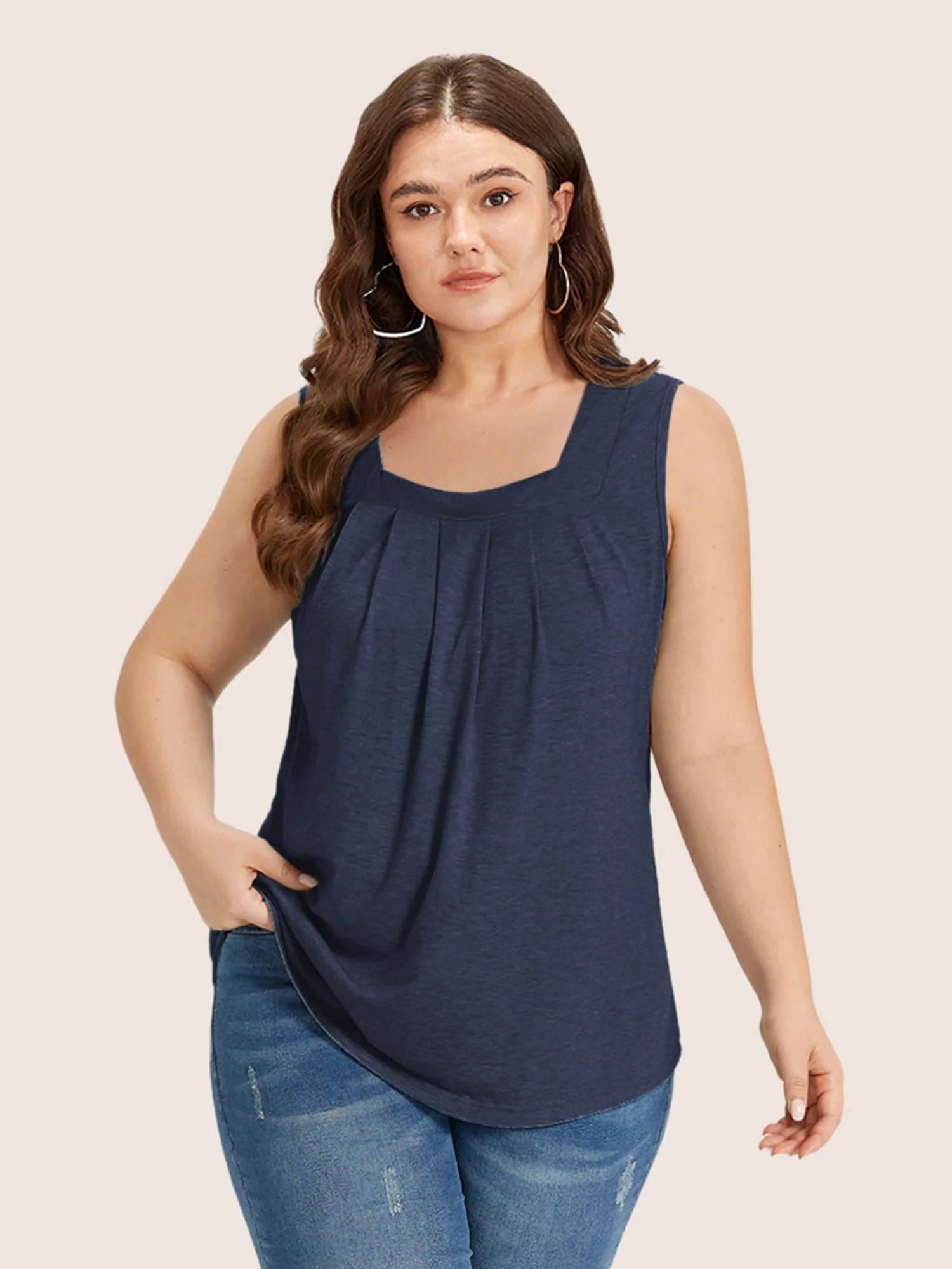 Heather Plicated Detail Square Neck Tank Top - Image 34