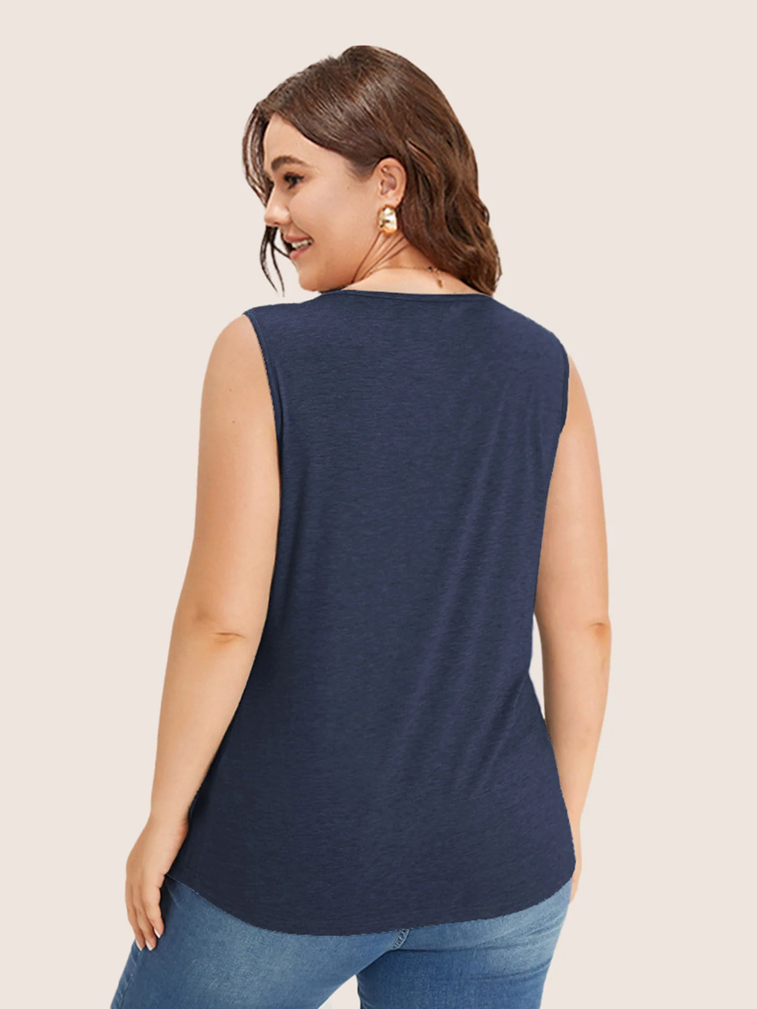 Heather Plicated Detail Square Neck Tank Top - Image 35