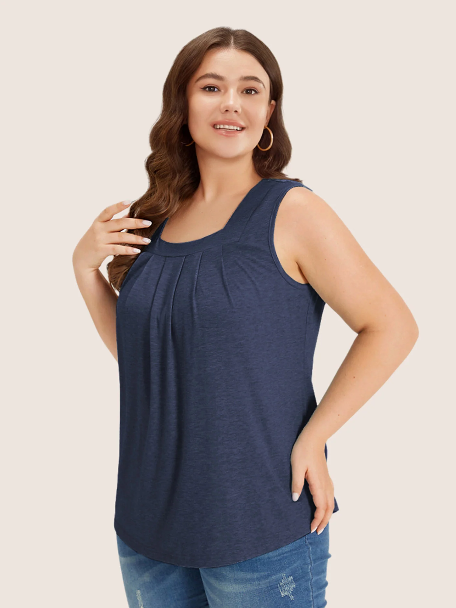Heather Plicated Detail Square Neck Tank Top - Image 37