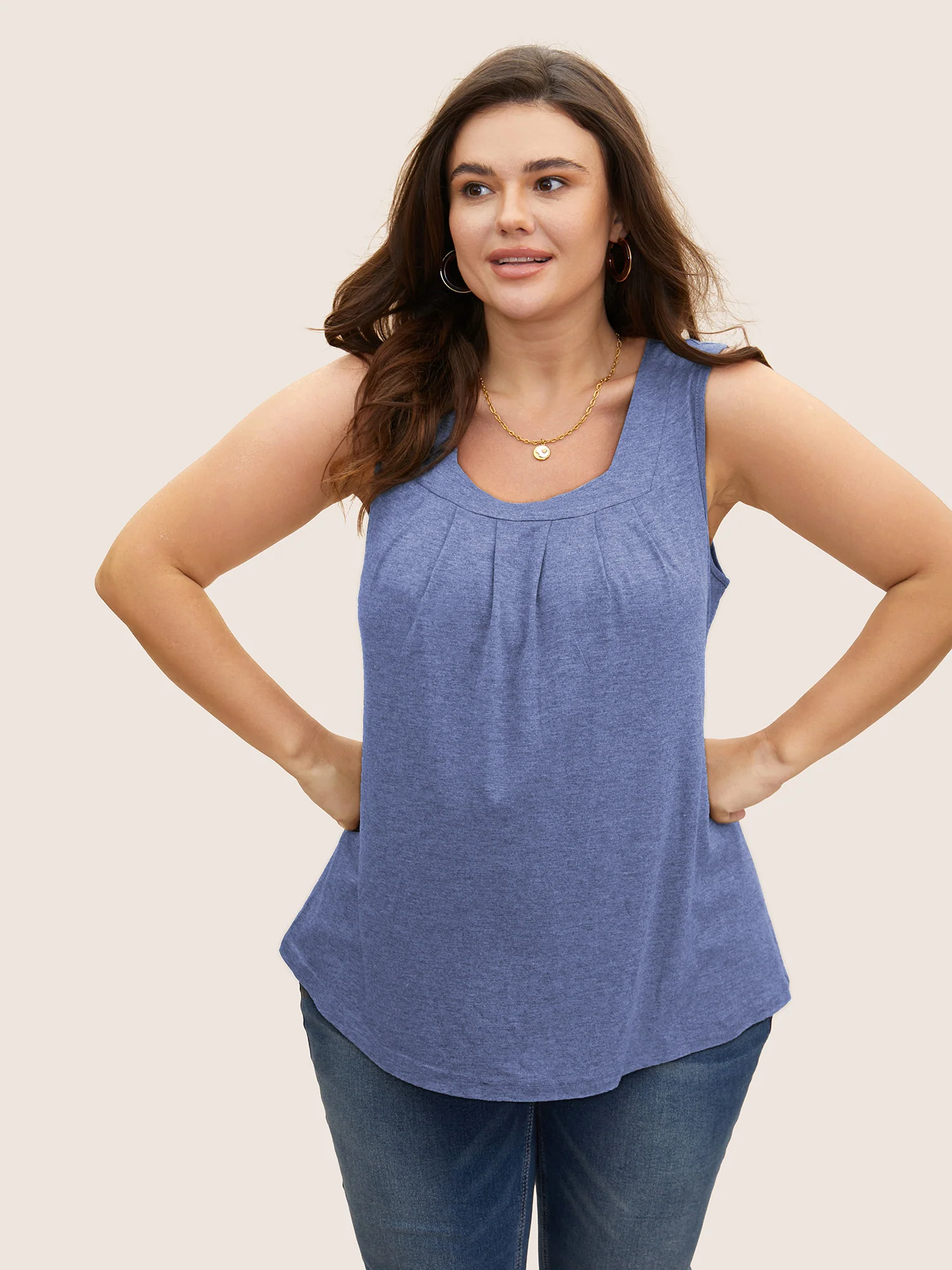 Heather Plicated Detail Square Neck Tank Top - Image 39