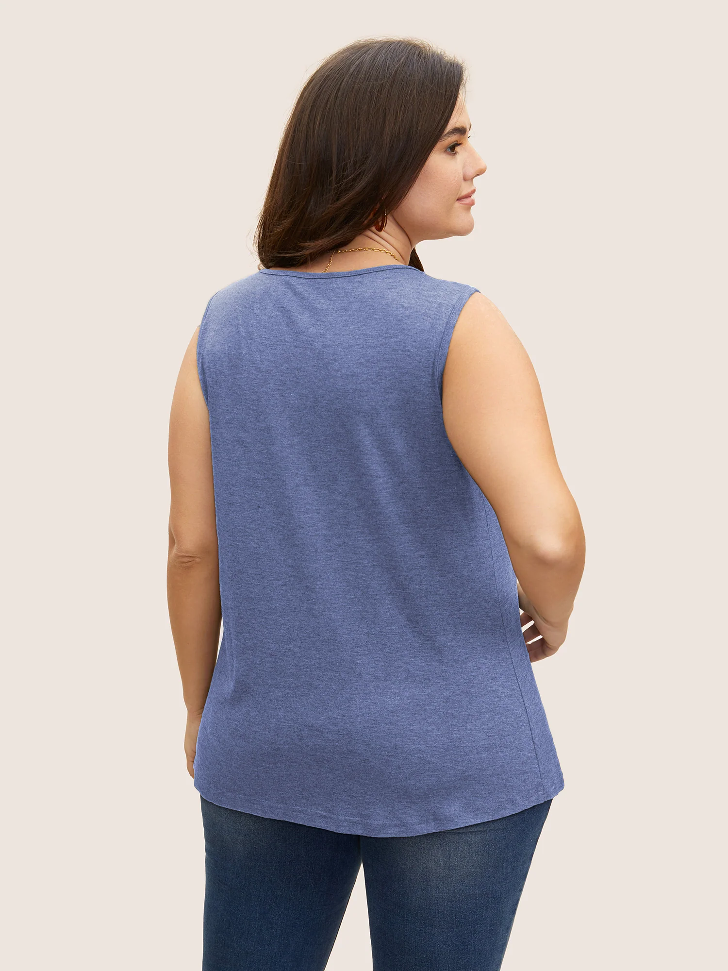 Heather Plicated Detail Square Neck Tank Top - Image 41